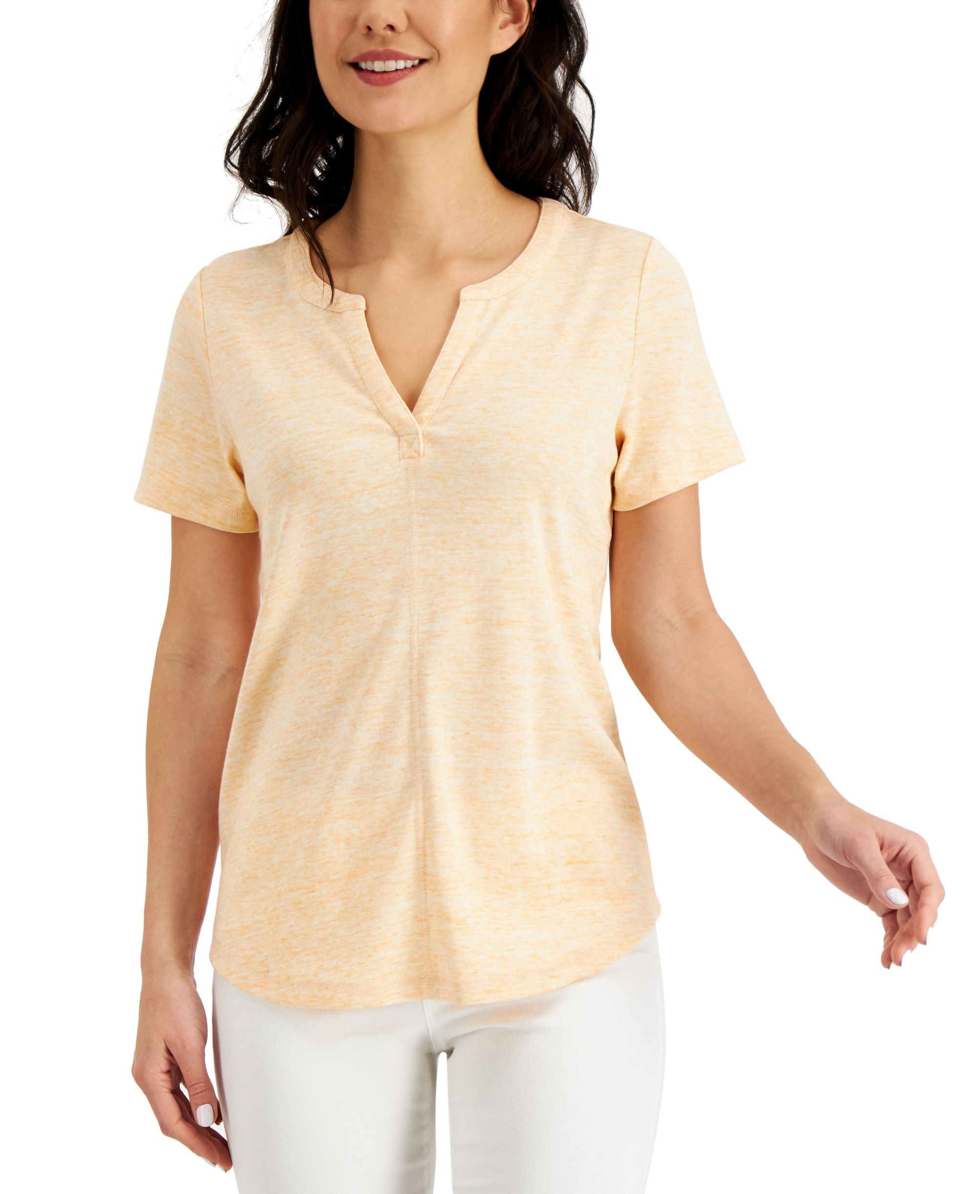 Karen Scott Split Neck Space Dyed Premium Top