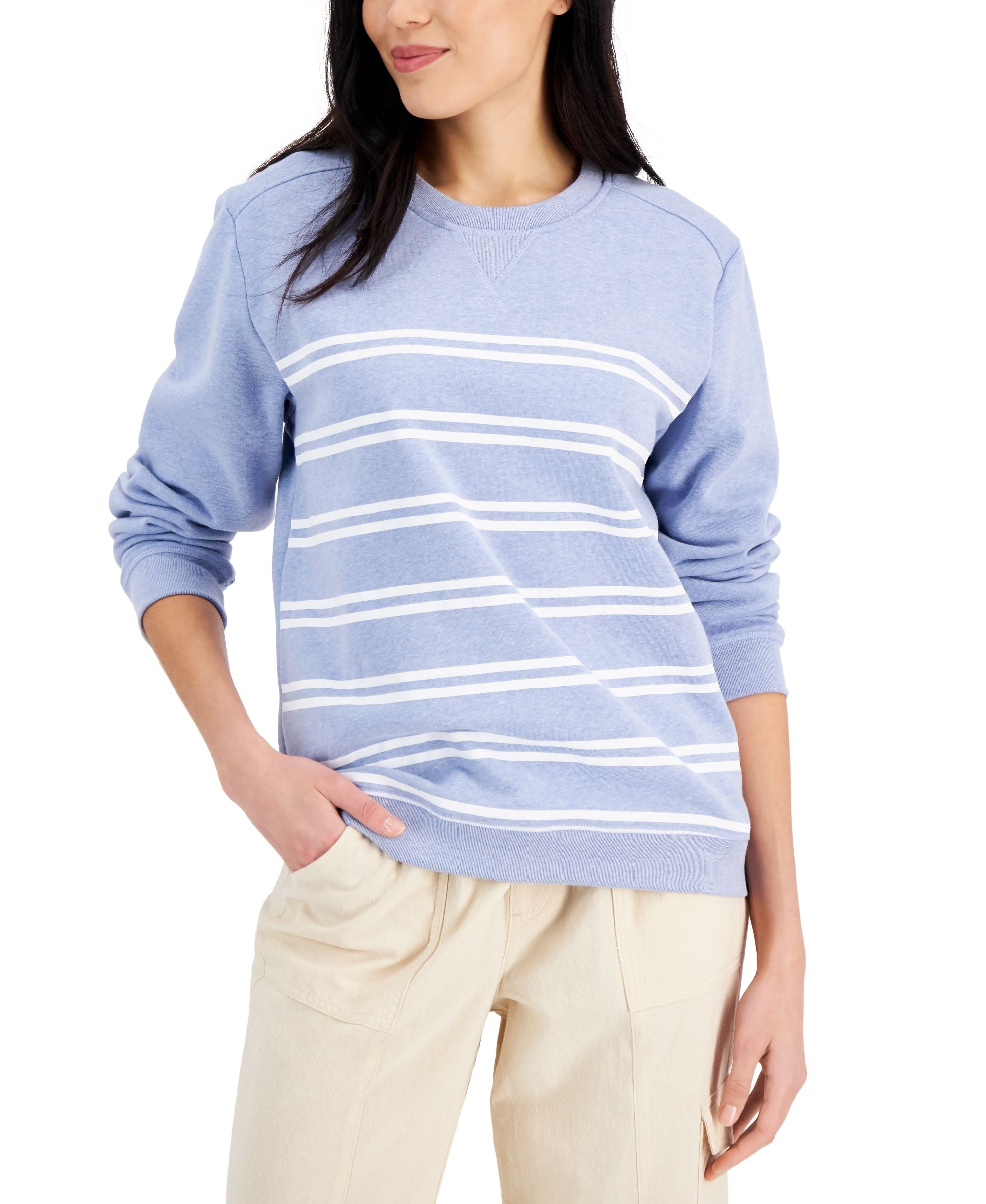 Striped Fleece Crewneck Premium Top