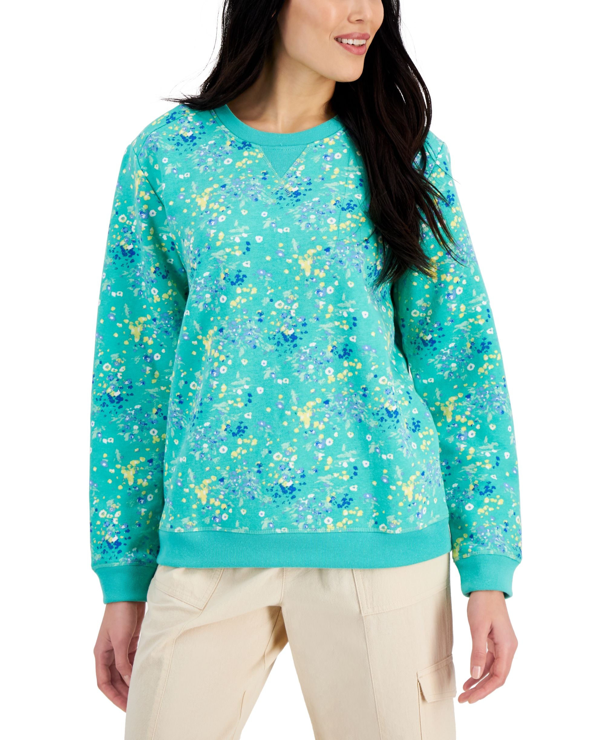 Karen Scott Printed Crewneck Premium Top
