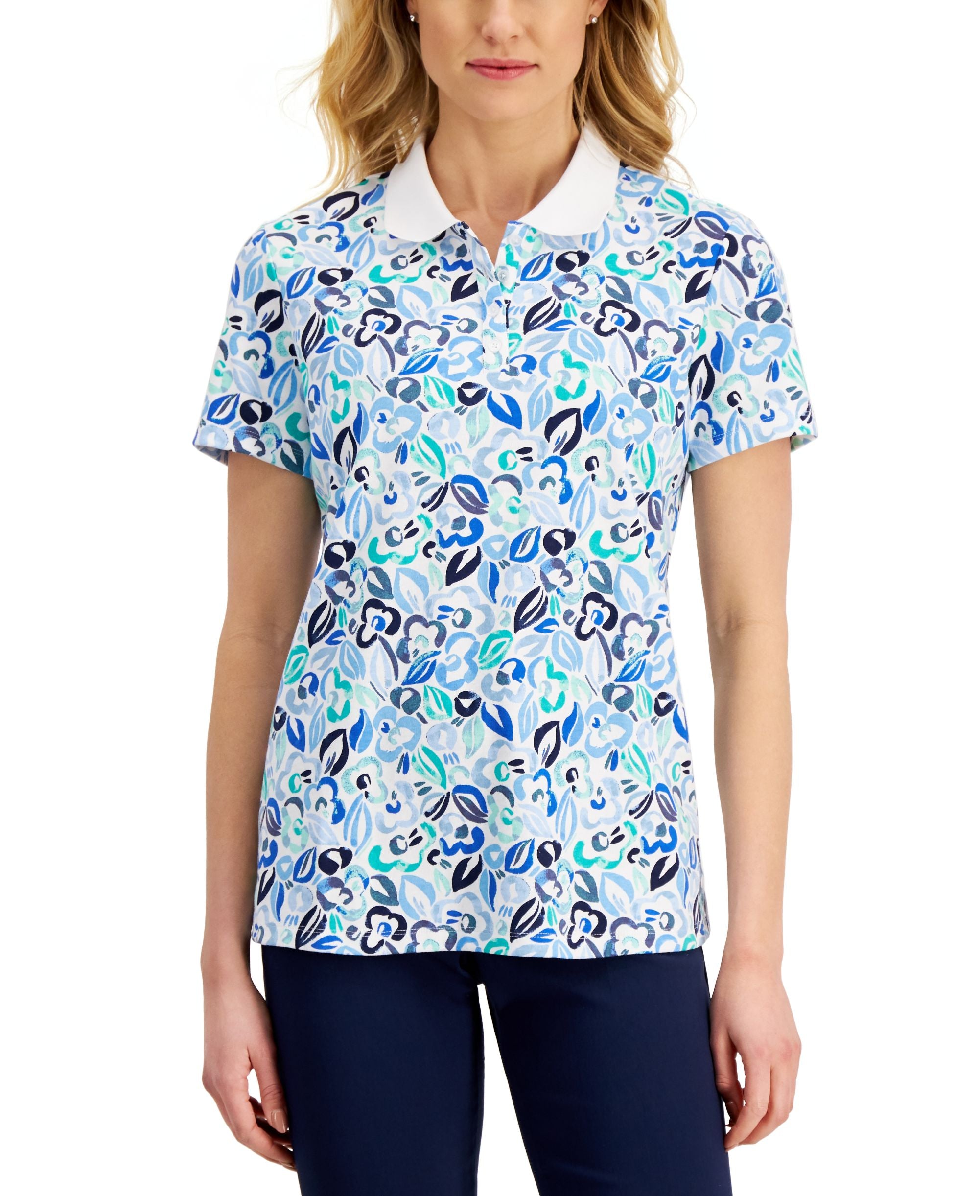 Karen Scott Womens Floral Polo Modern Shirt