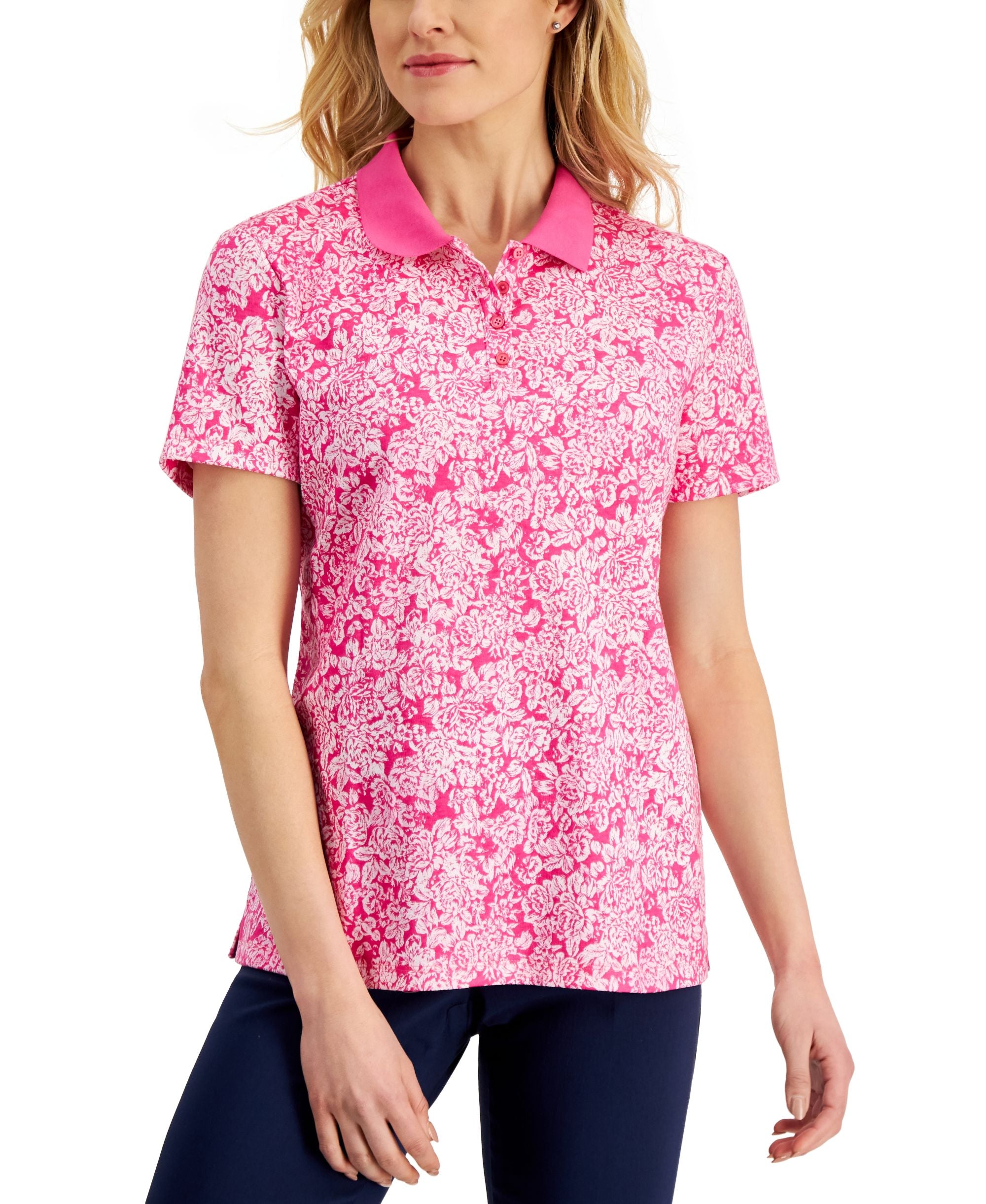 Karen Scott Womens Floral Polo Modern Shirt
