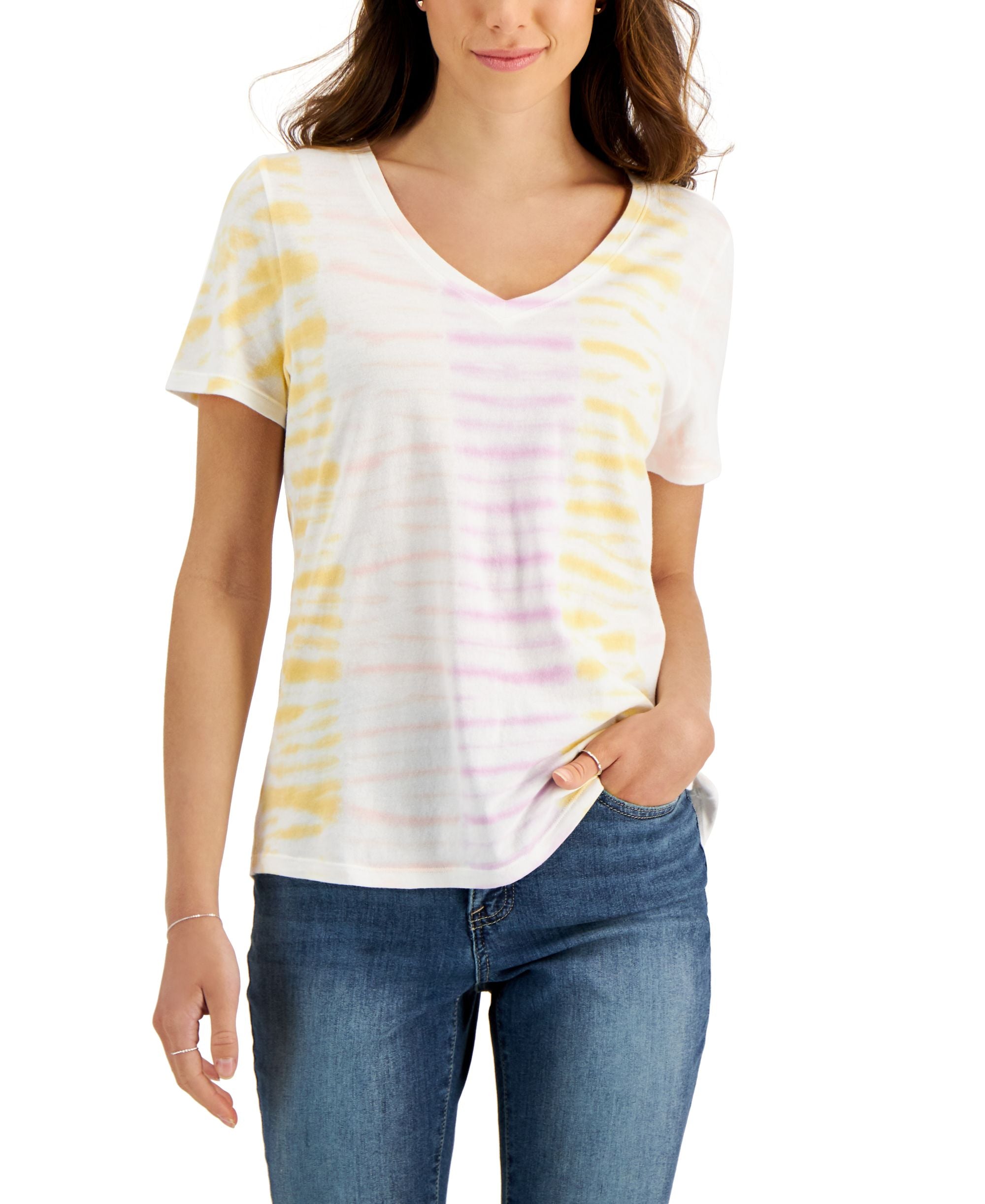 Style & Co Printed V Neck T-Modern Shirt