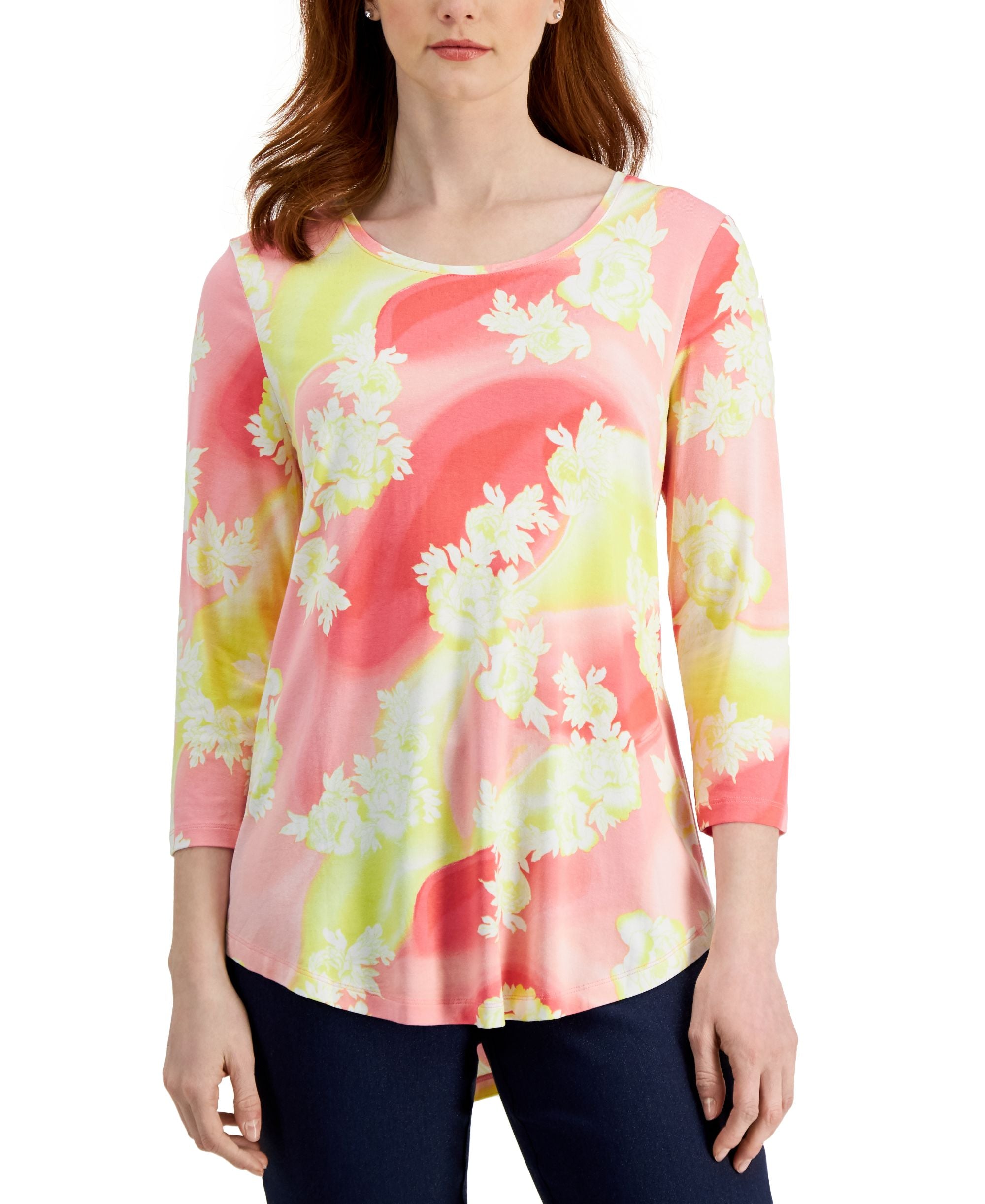 JM Collection Womens Printed 3/4-Sleeve Premium Top