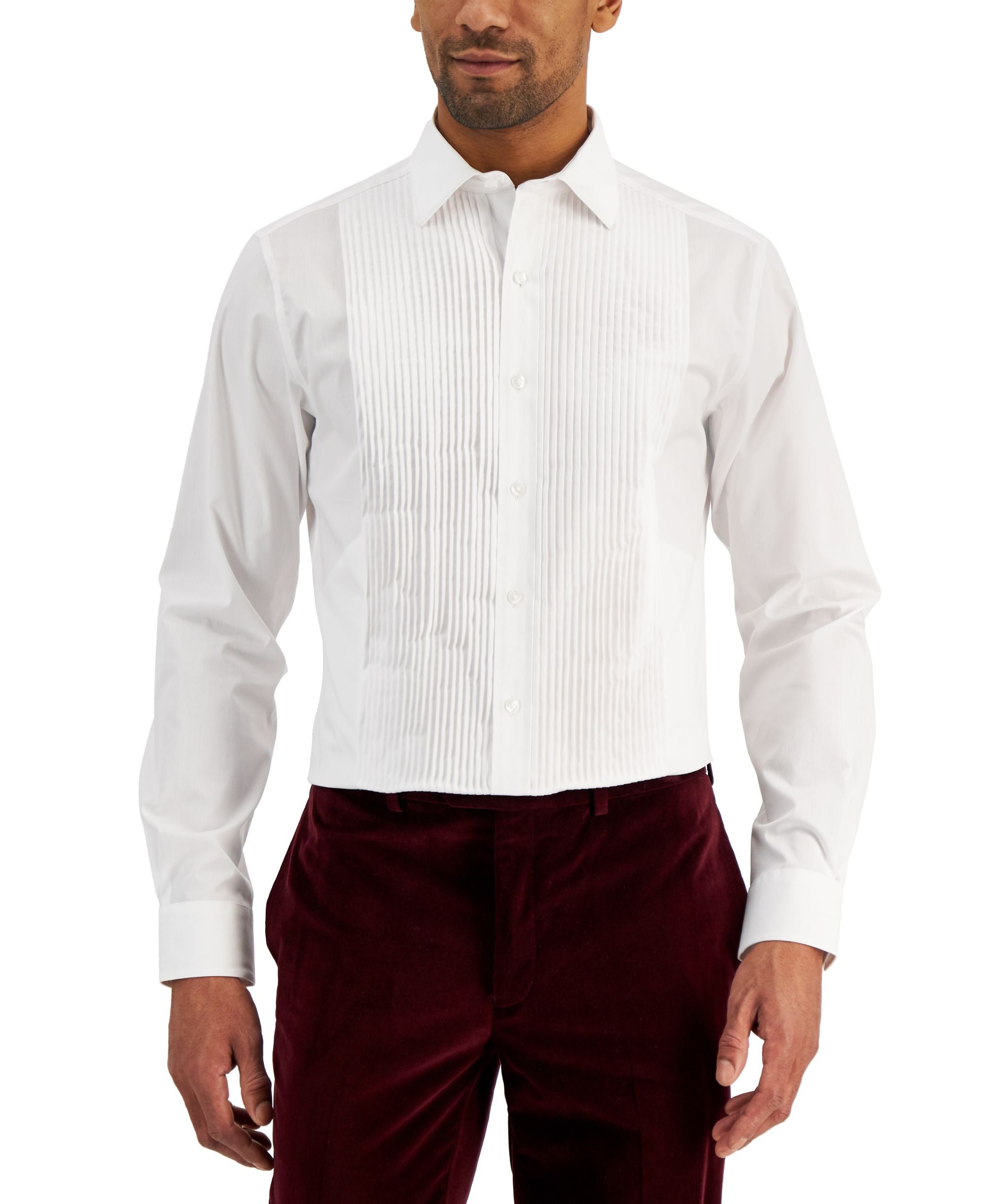 Alfani Mens Slim-Cut Fit Pleated Panel Formal Modern Shirt
