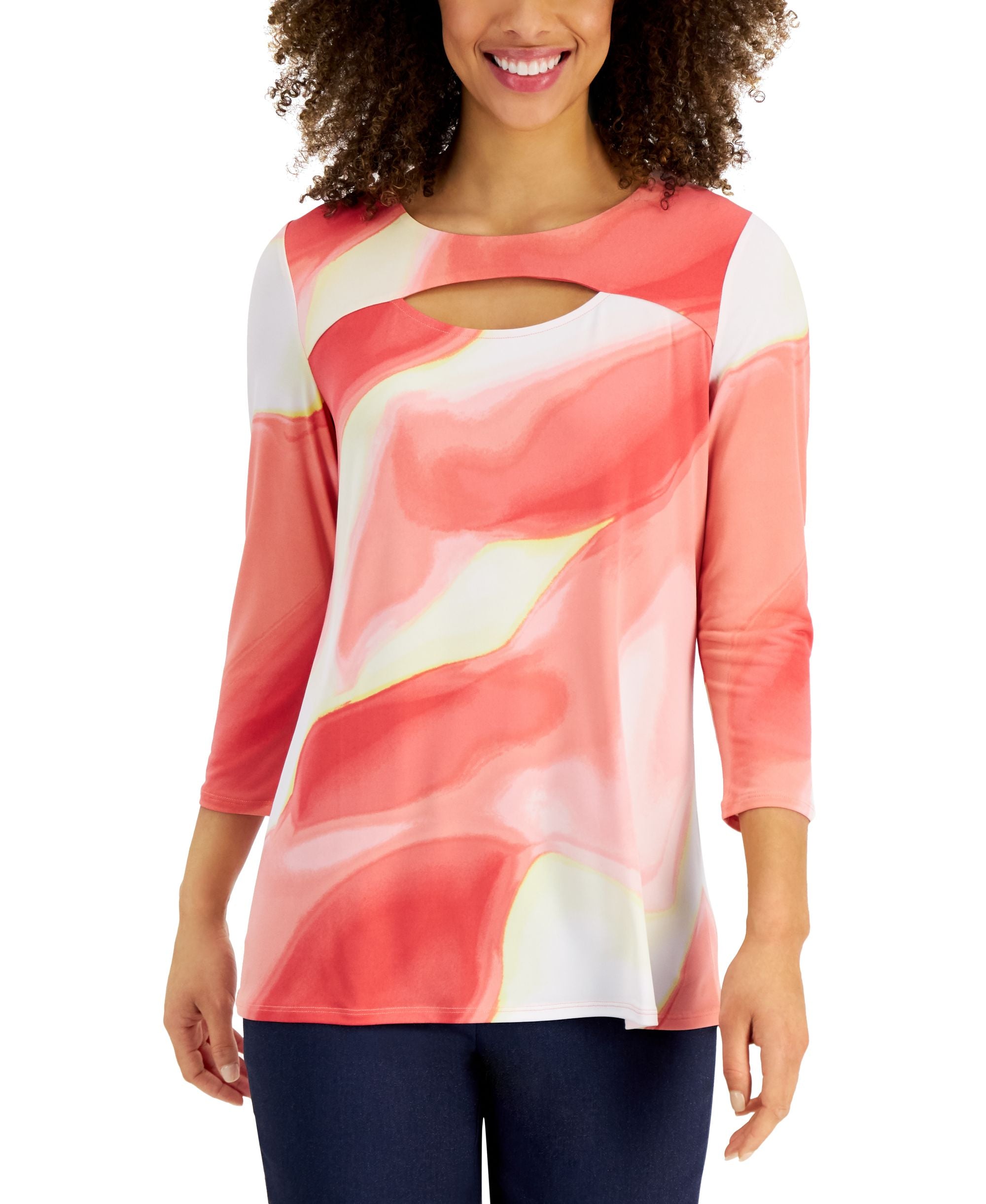 JM Collection Womens Cutout 3/4 Sleeve Premium Top