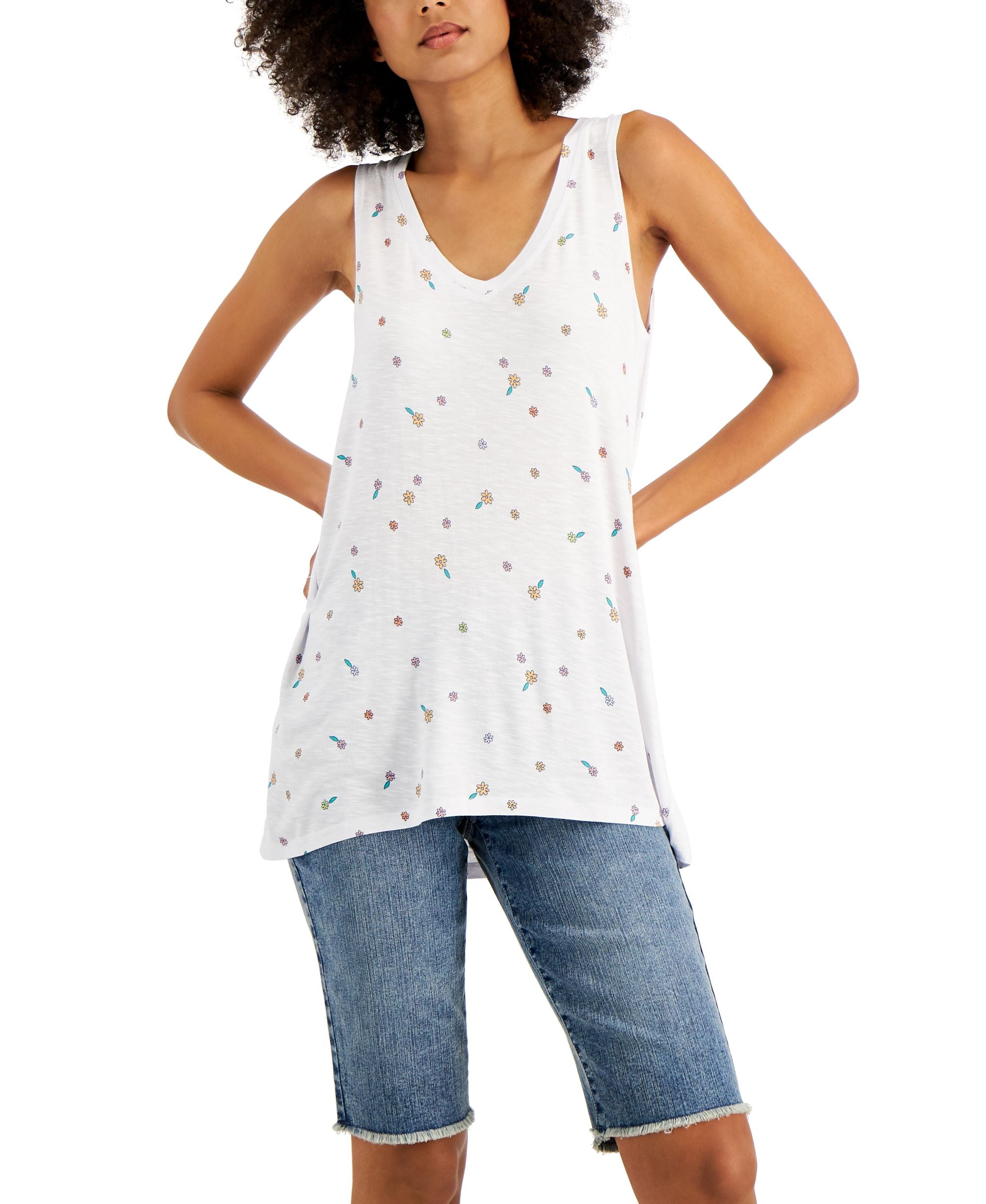 Style & Co Printed Drapey Tank Premium Top