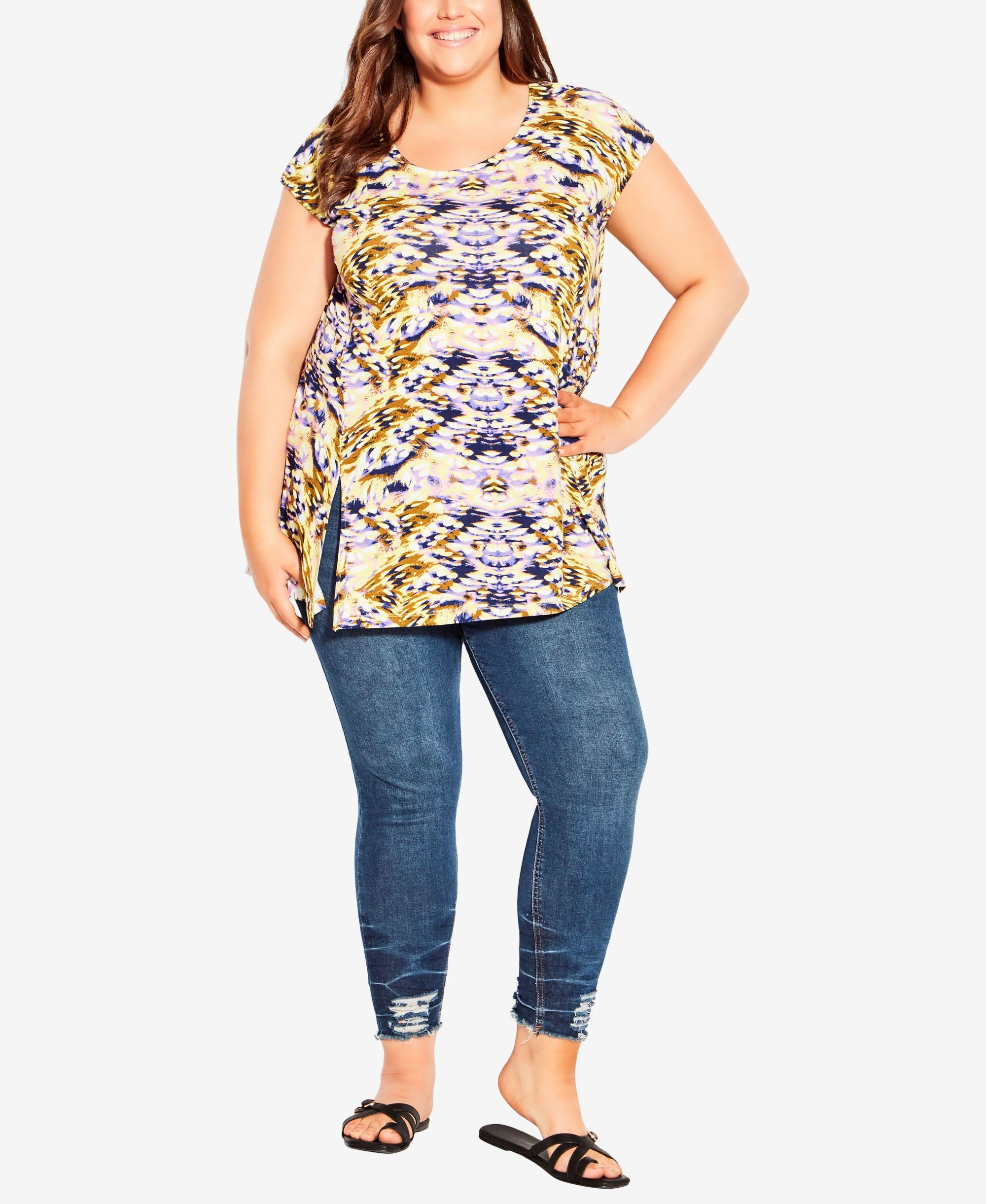 Plus Size Split Side Print Premium Top