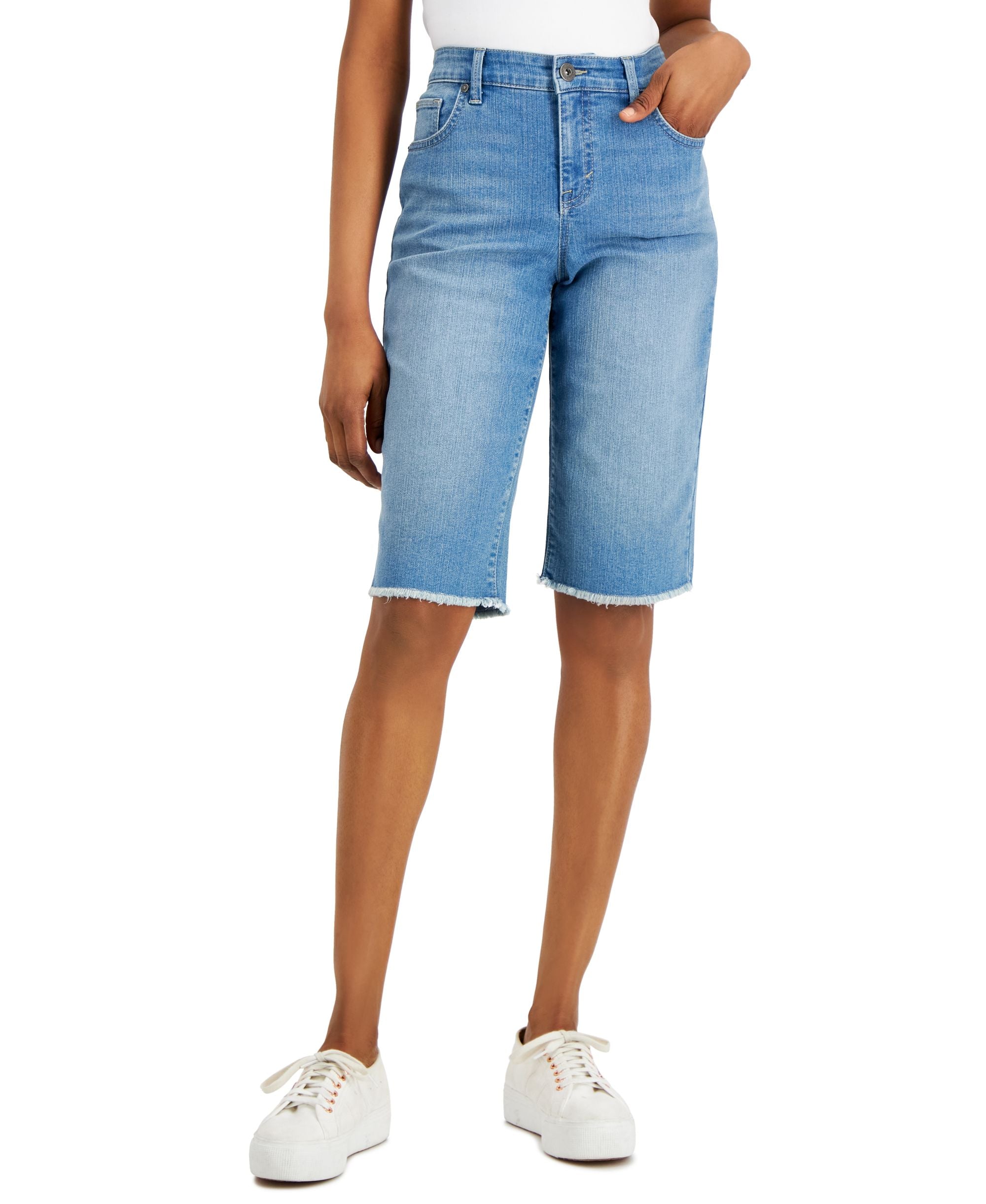 Style & Co Petite Mid Rise Raw Hem Bermuda Premium Shorts