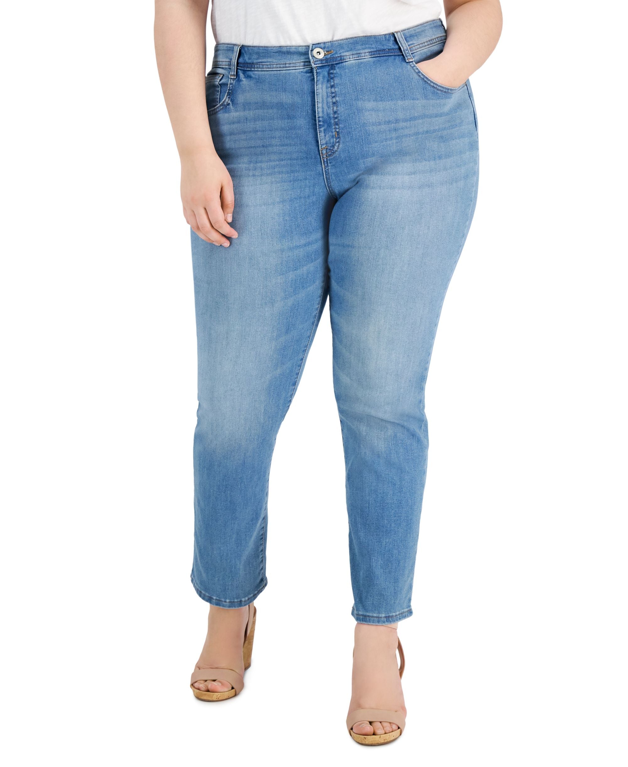 Plus Size Mid-Rise Slim-Cut-Leg Premium Jeans