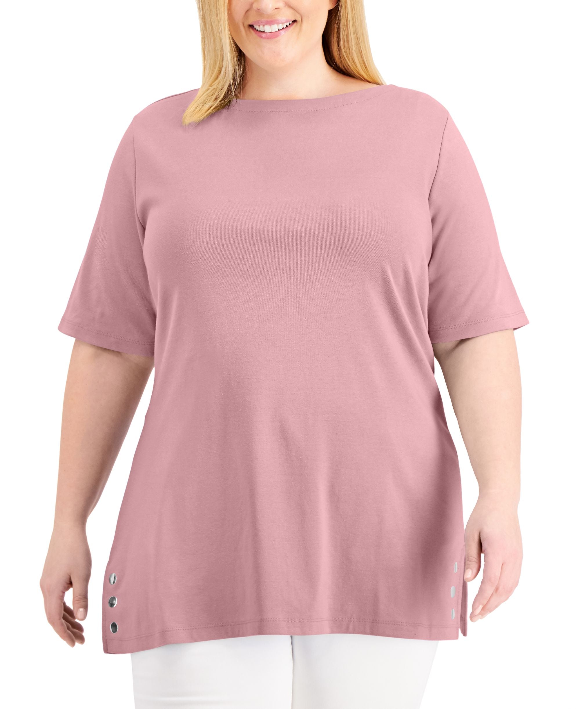 Karen Scott Plus Size Embellished Hem Premium Top