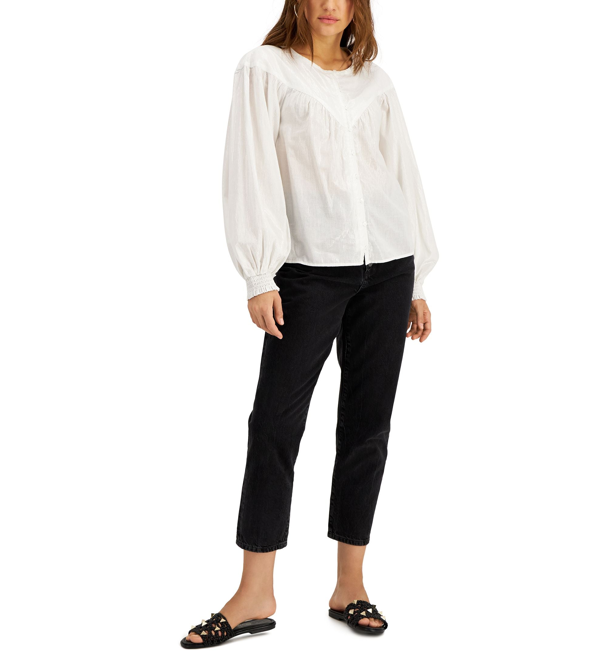 INC International Concepts Sheer Bubble Sleeve Premium Top