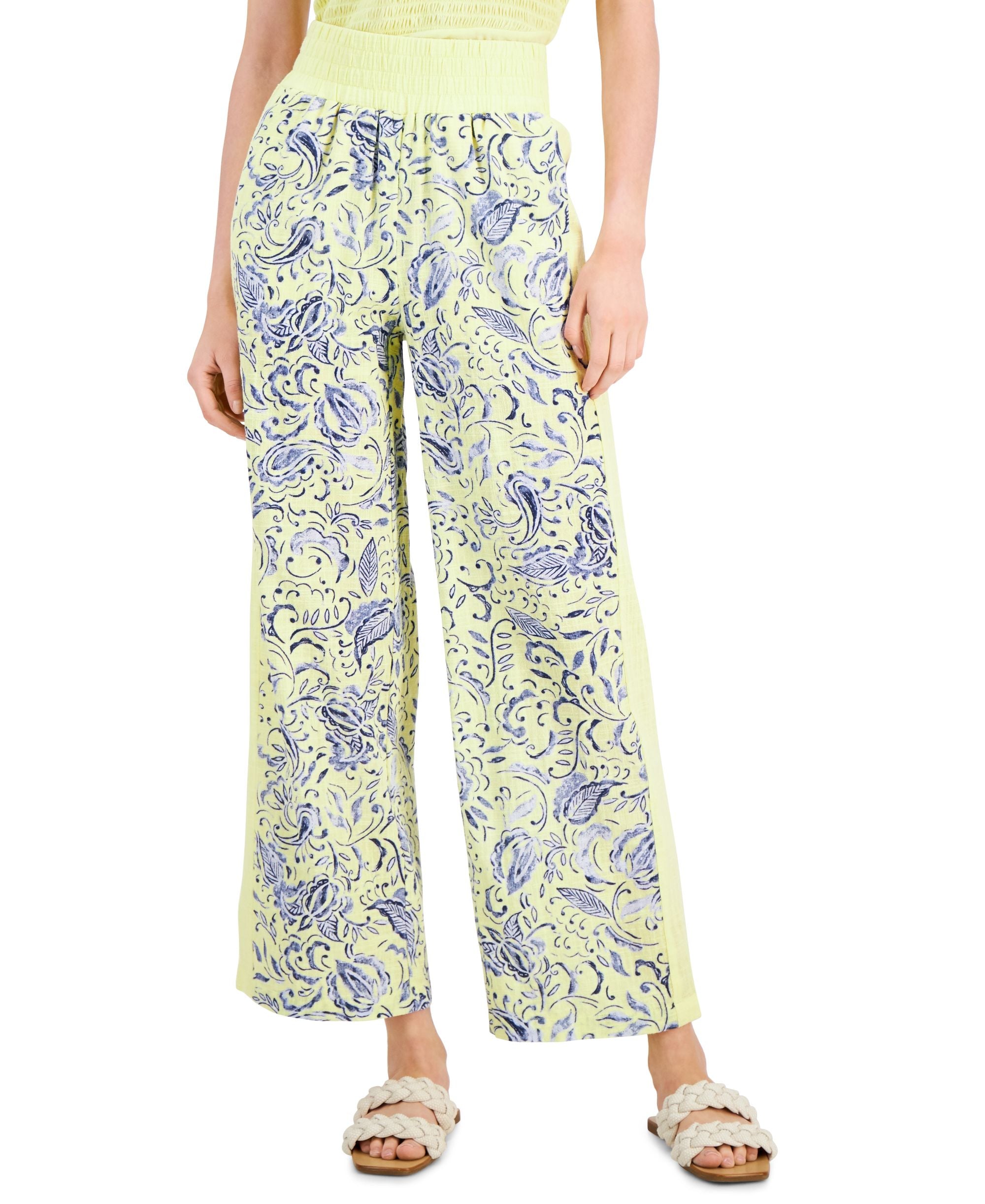 INC International Concepts Textured Colorblocked Mid Rise Wide-Leg Signature Pants