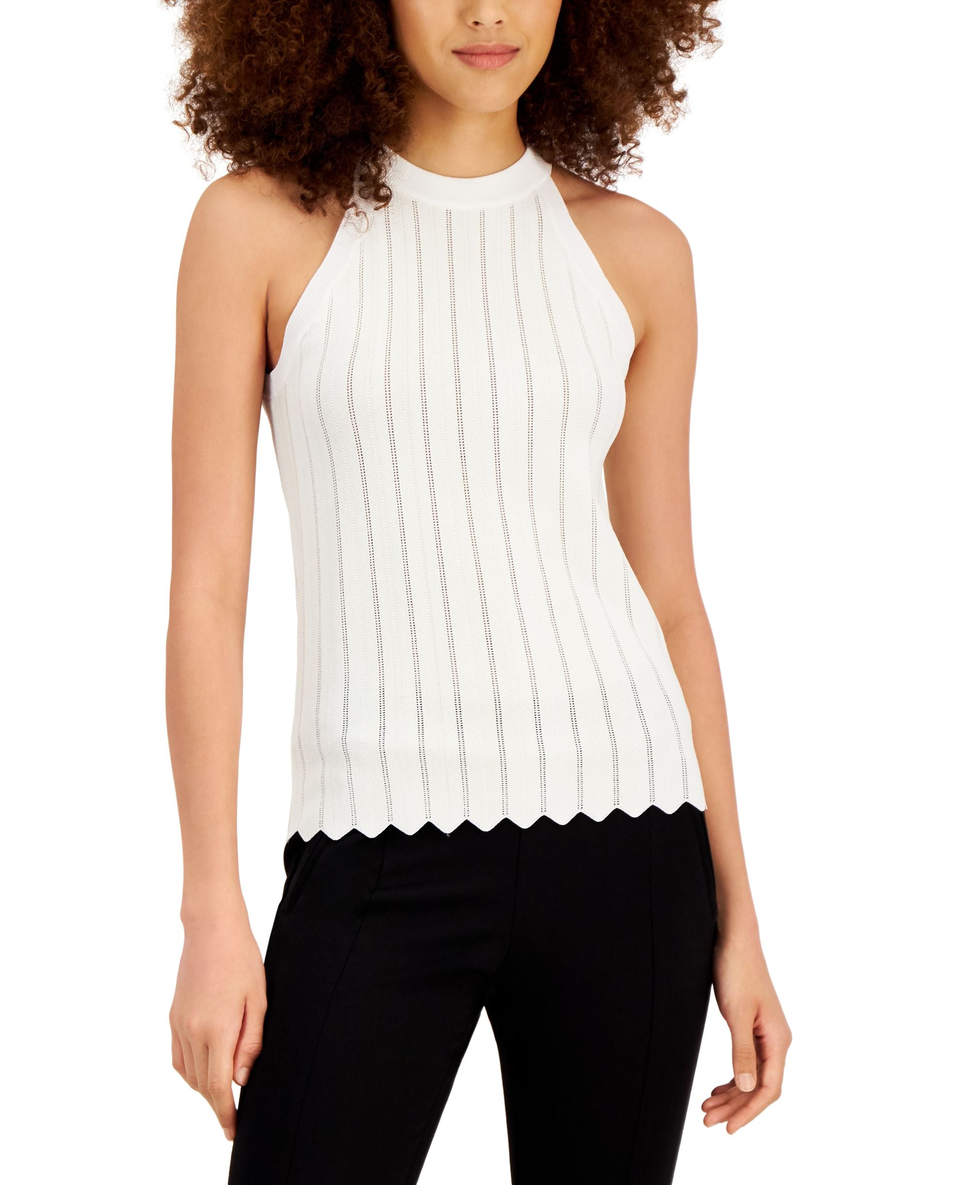 INC International Concepts Novelty Stitch Halter Premium Top