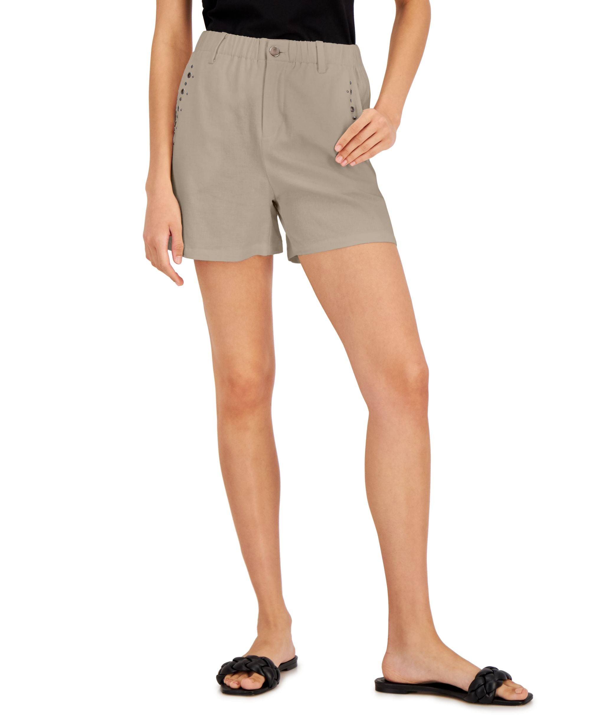 INC International Concepts Womens High Rise Studded Comfort-Waist Premium Shorts