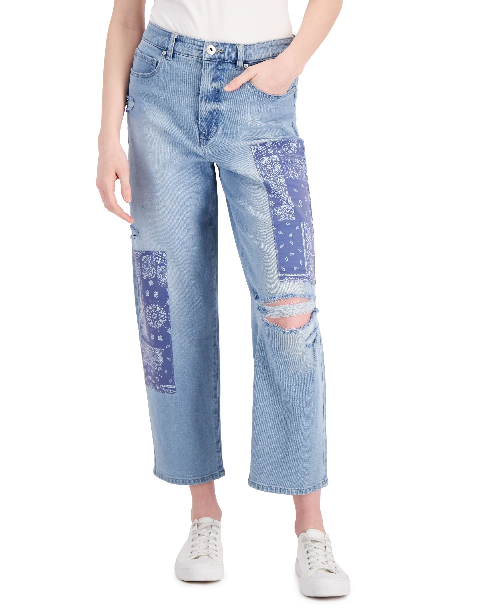 Style & Co Petite High Rise Patchwork Vintage Timeless Mom Premium Jeans
