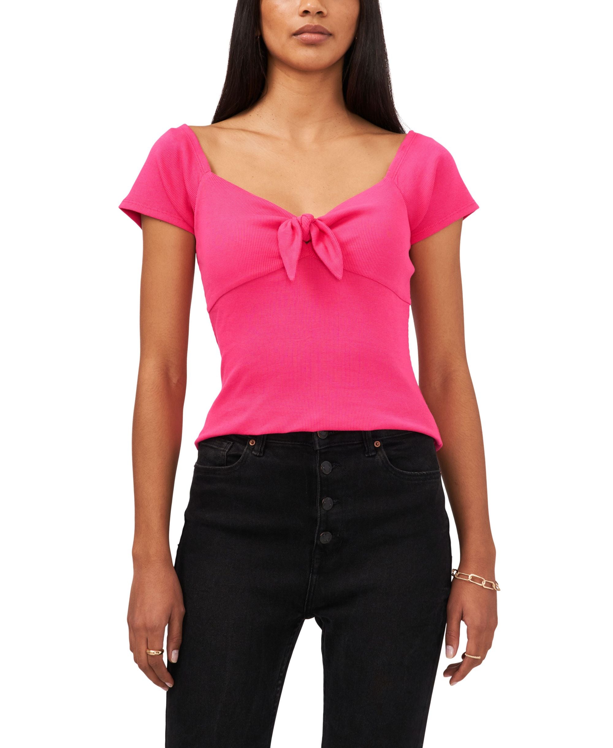 1.State Womens Cap Sleeve Knot Front Premium Top