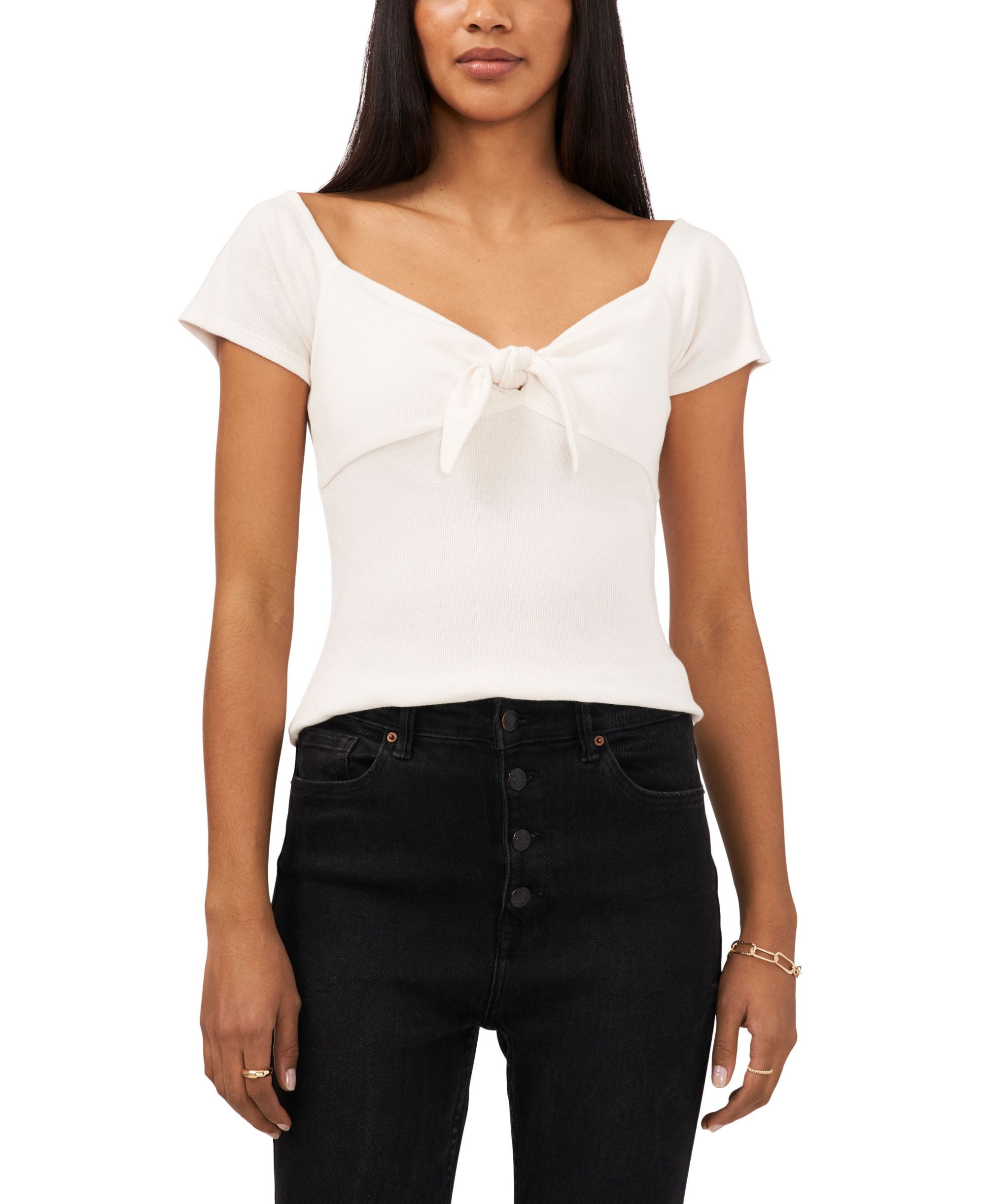 1.State Womens Cap Sleeve Knot Front Premium Top