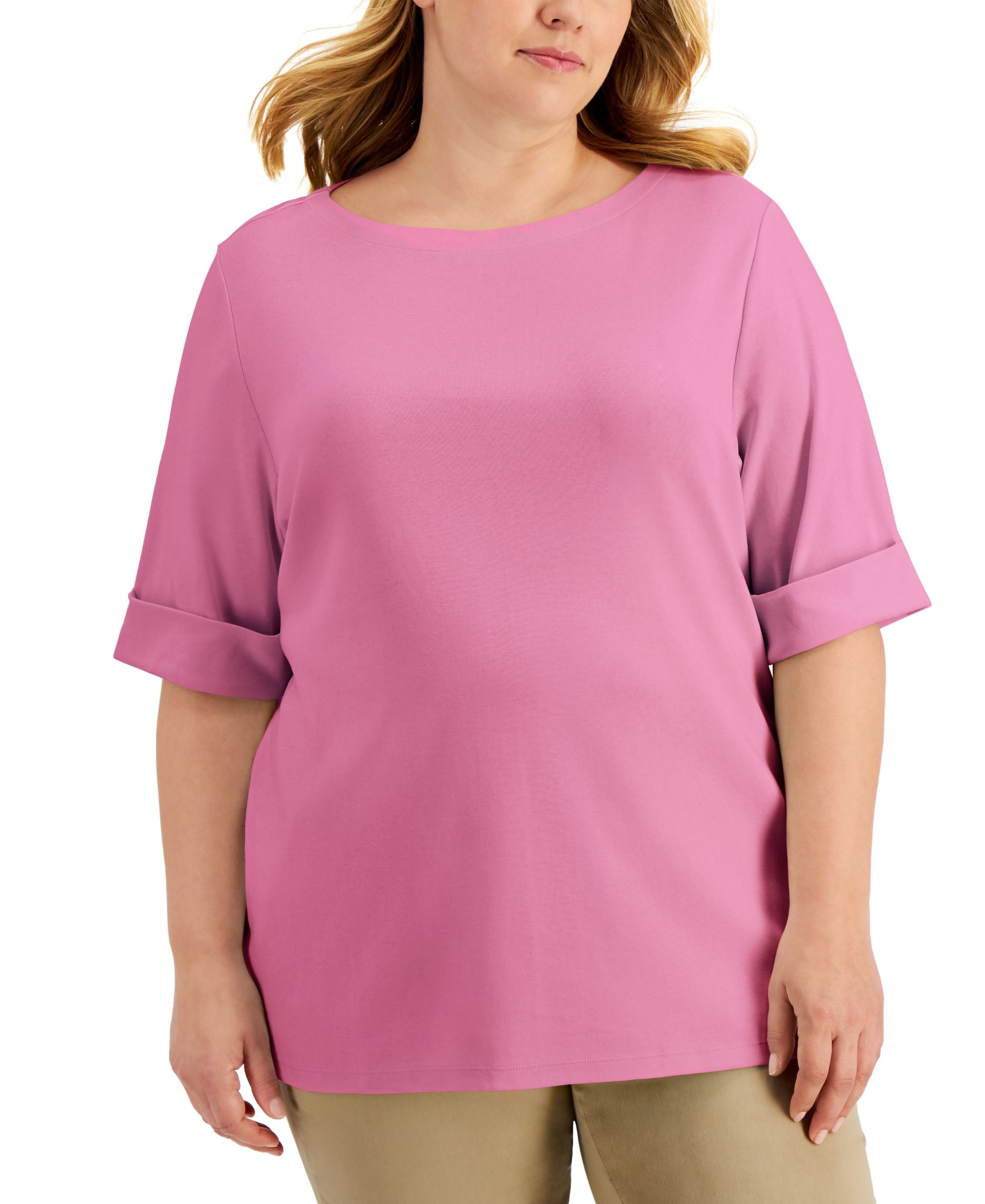 Karen Scott Plus Size Cotton Elbow Sleeve Premium Top