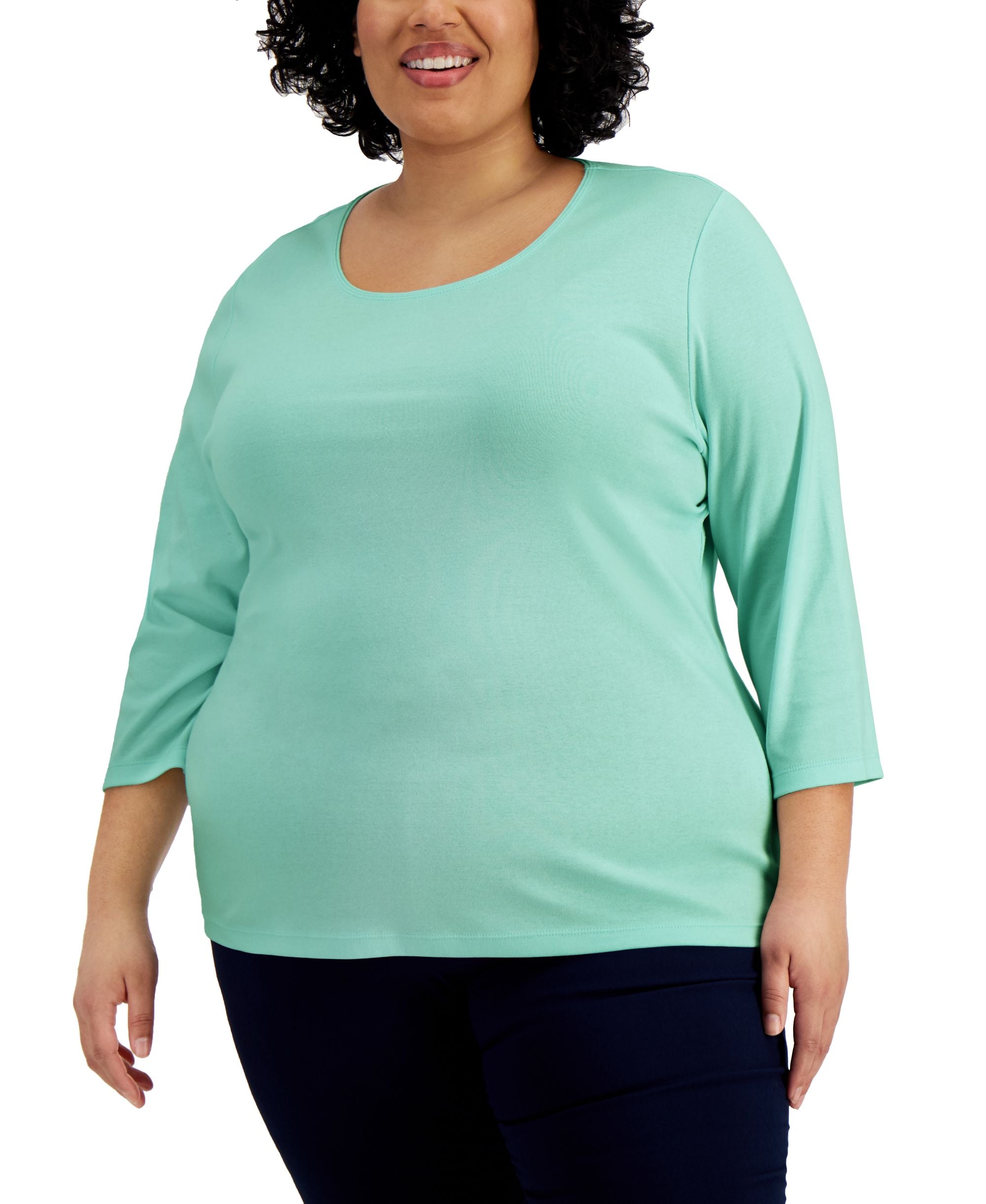 Karen Scott Plus Size Cotton Scoop Neck Premium Top