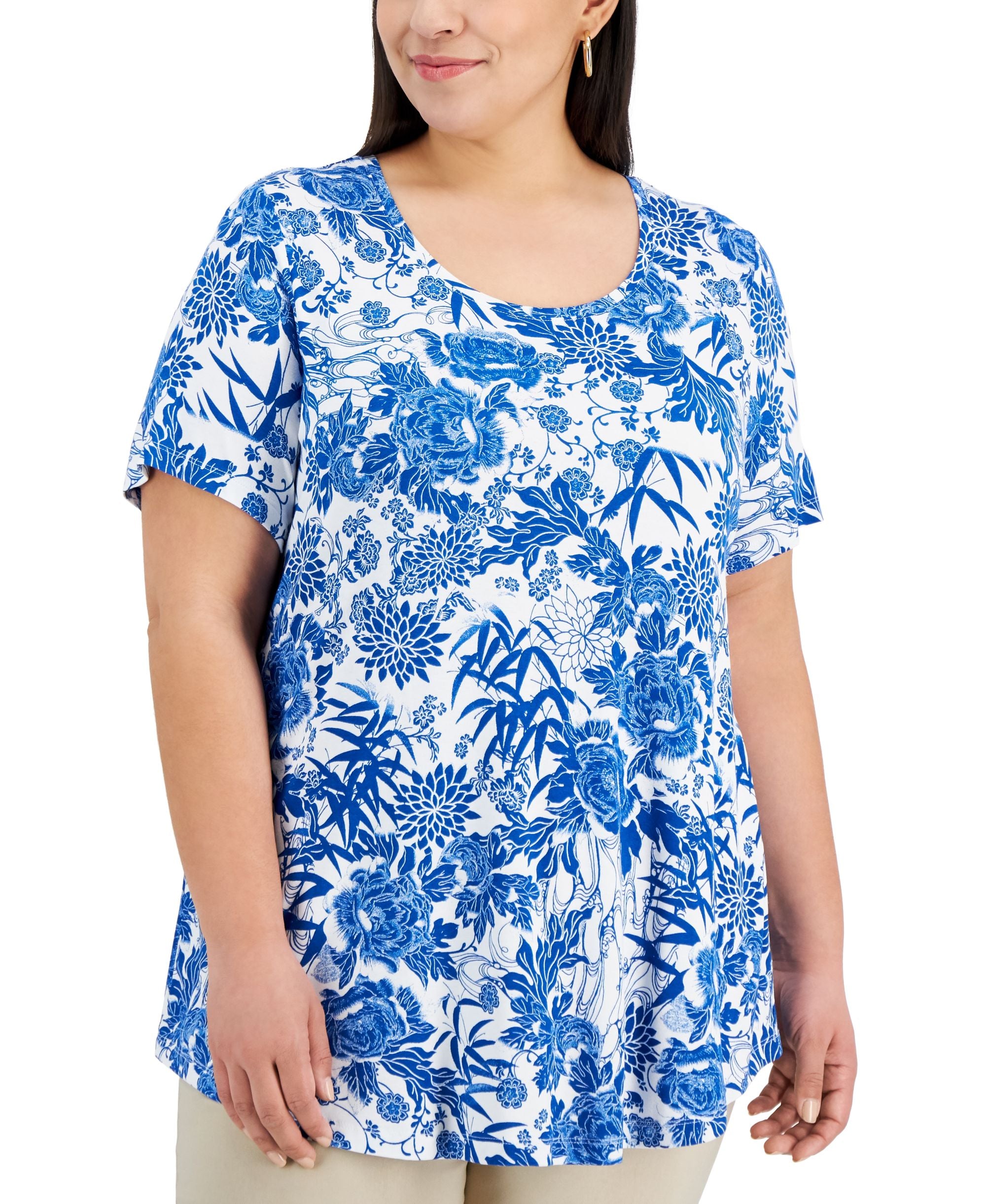 JM Collection Plus Size Printed Short-Sleeve Premium Top