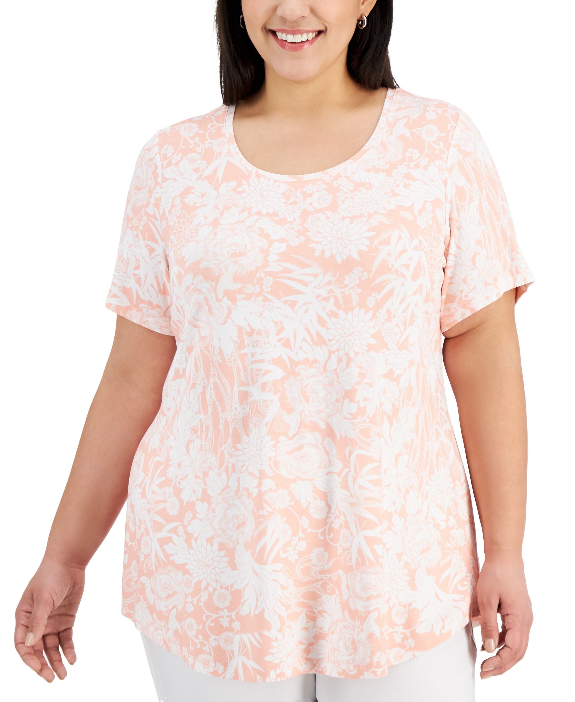 JM Collection Plus Size Printed Short-Sleeve Premium Top