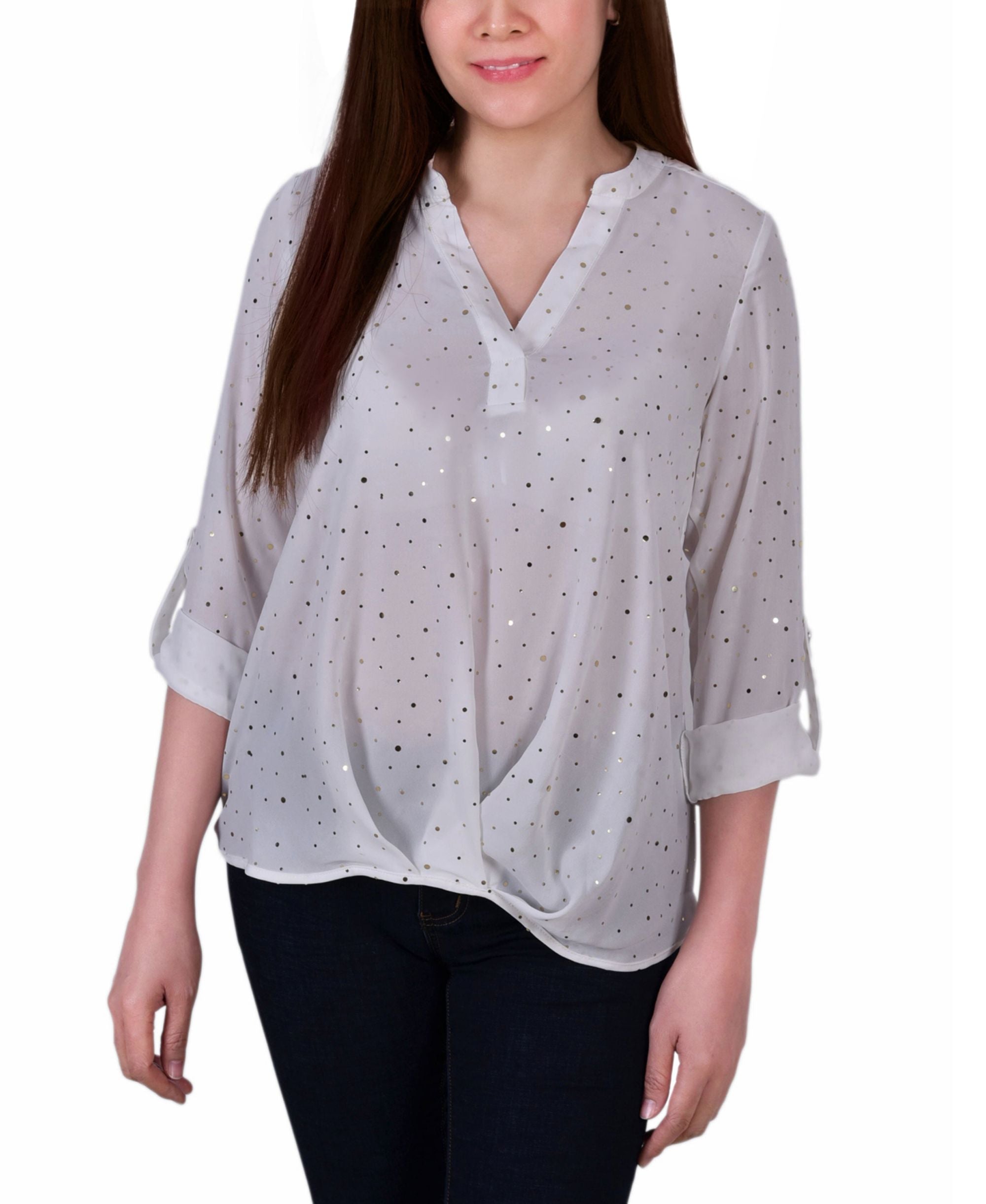 Petite 3/4 Sleeve Metallic Dot Signature Blouse Premium Top