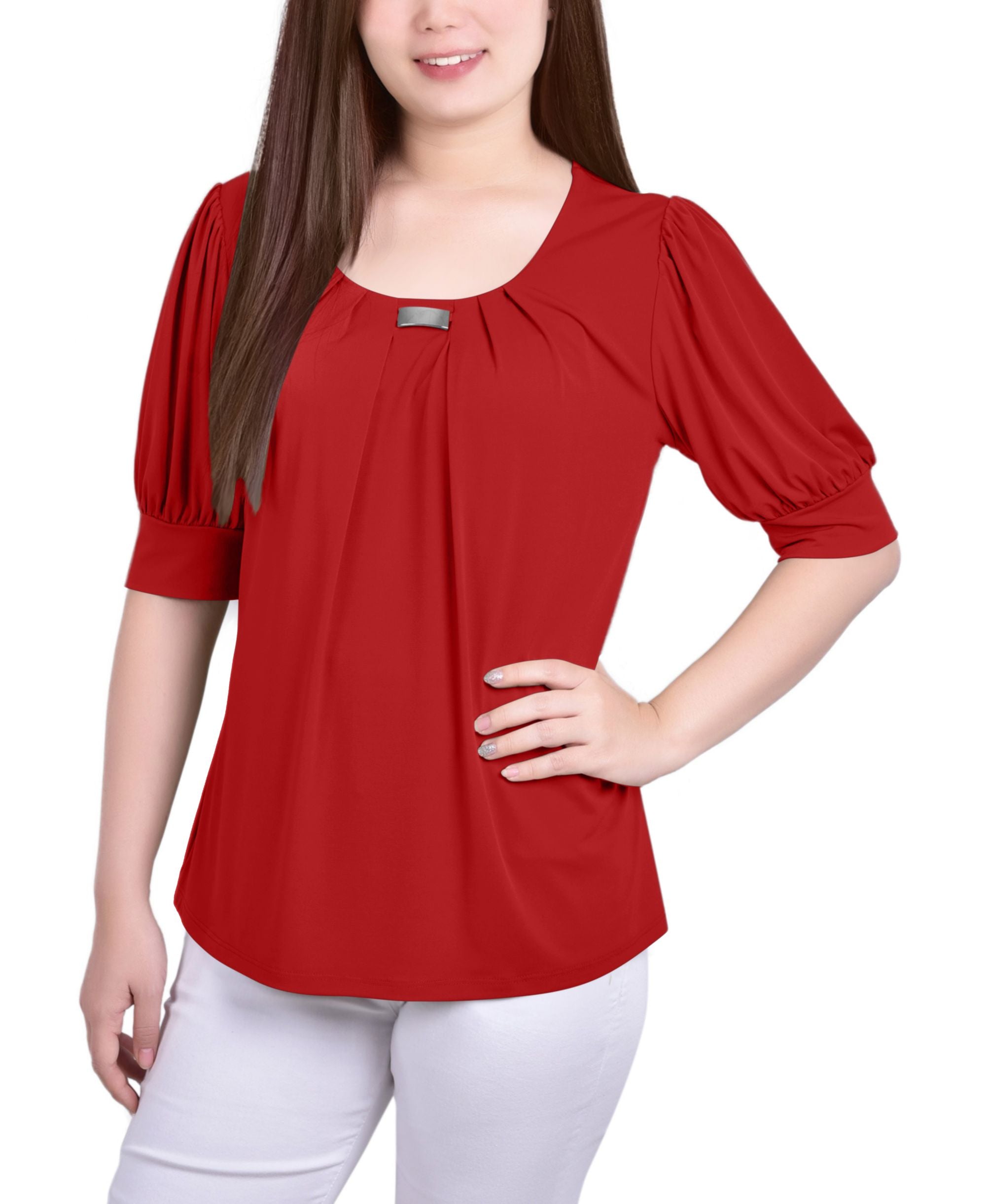 Petite Short-Sleeve Balloon Sleeve Premium Top