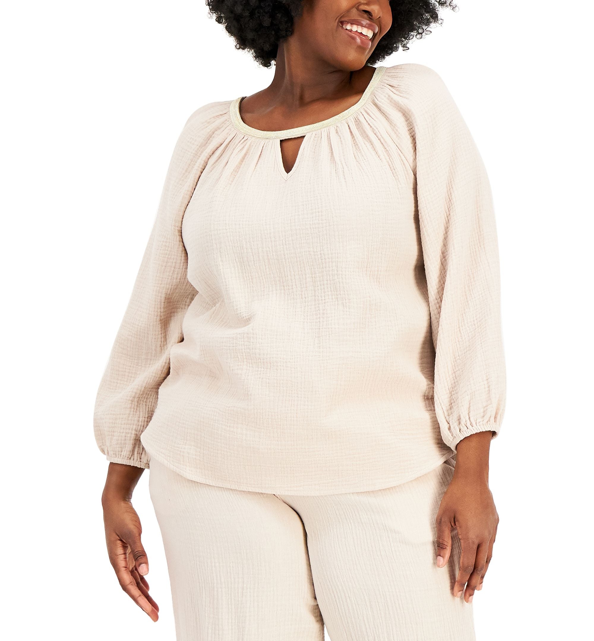 JM Collection Plus Size Cotton Keyhole Premium Top