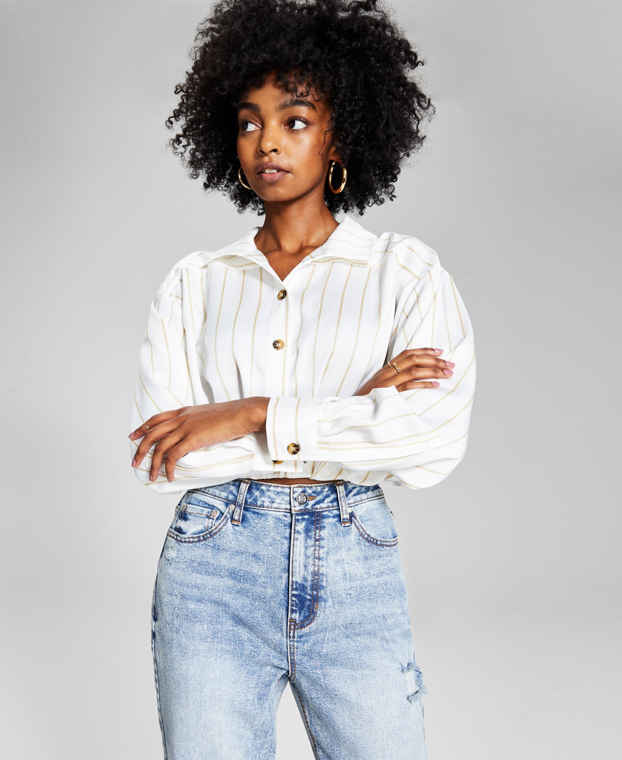 Now This Womens Cotton Cropped Modern Shirt