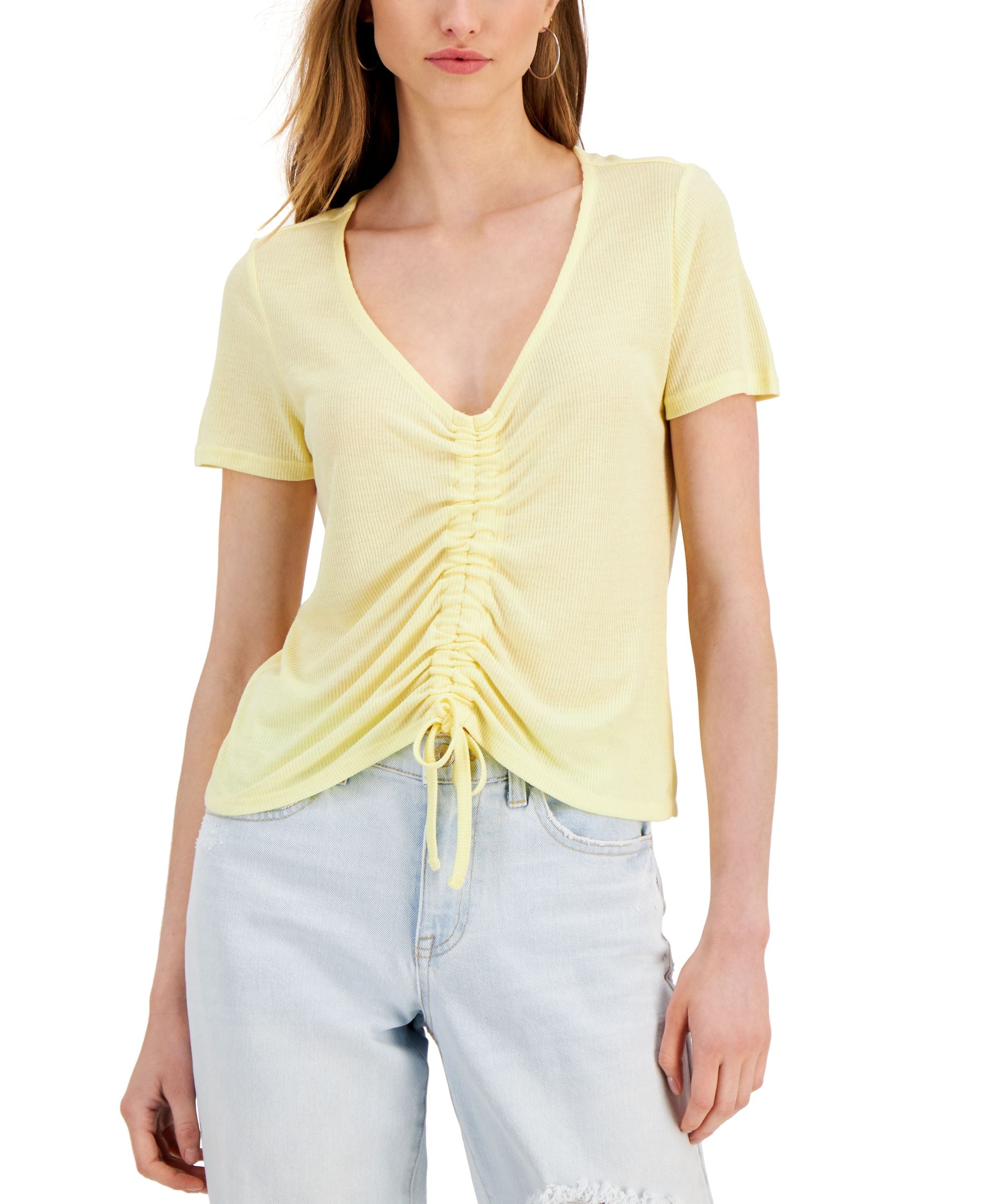 Juniors' Short-Sleeve Ruched Center Premium Top