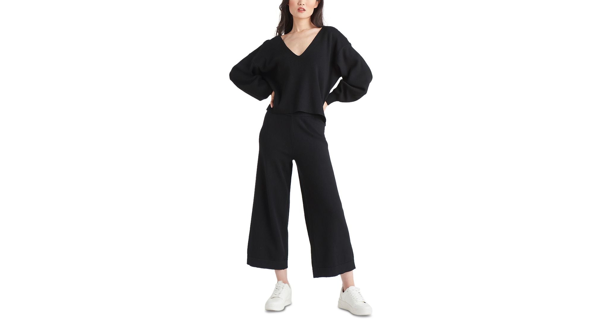Black Tape Cotton Culotte Sweater Signature Pants