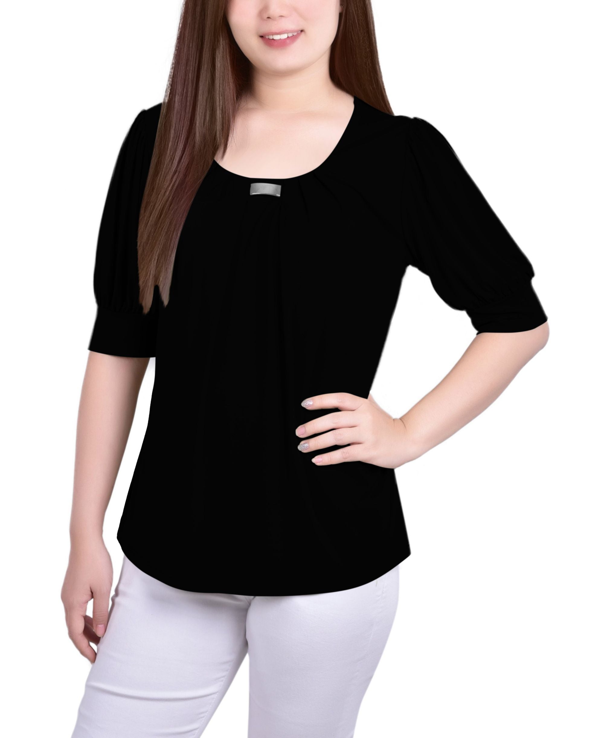 Petite Short-Sleeve Balloon Sleeve Premium Top