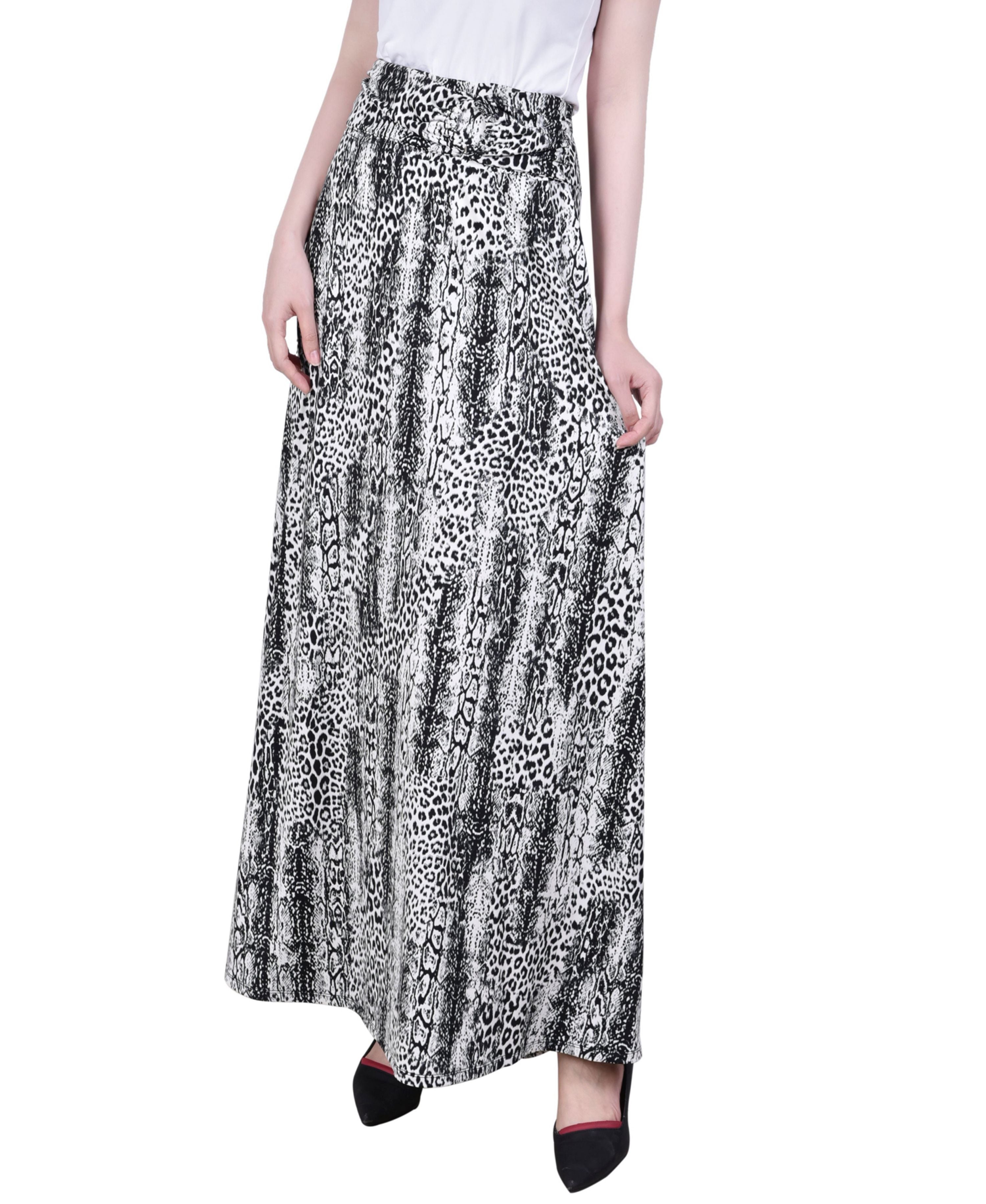 Petite Ring Faux Belt A-Line Maxi Modern Skirt