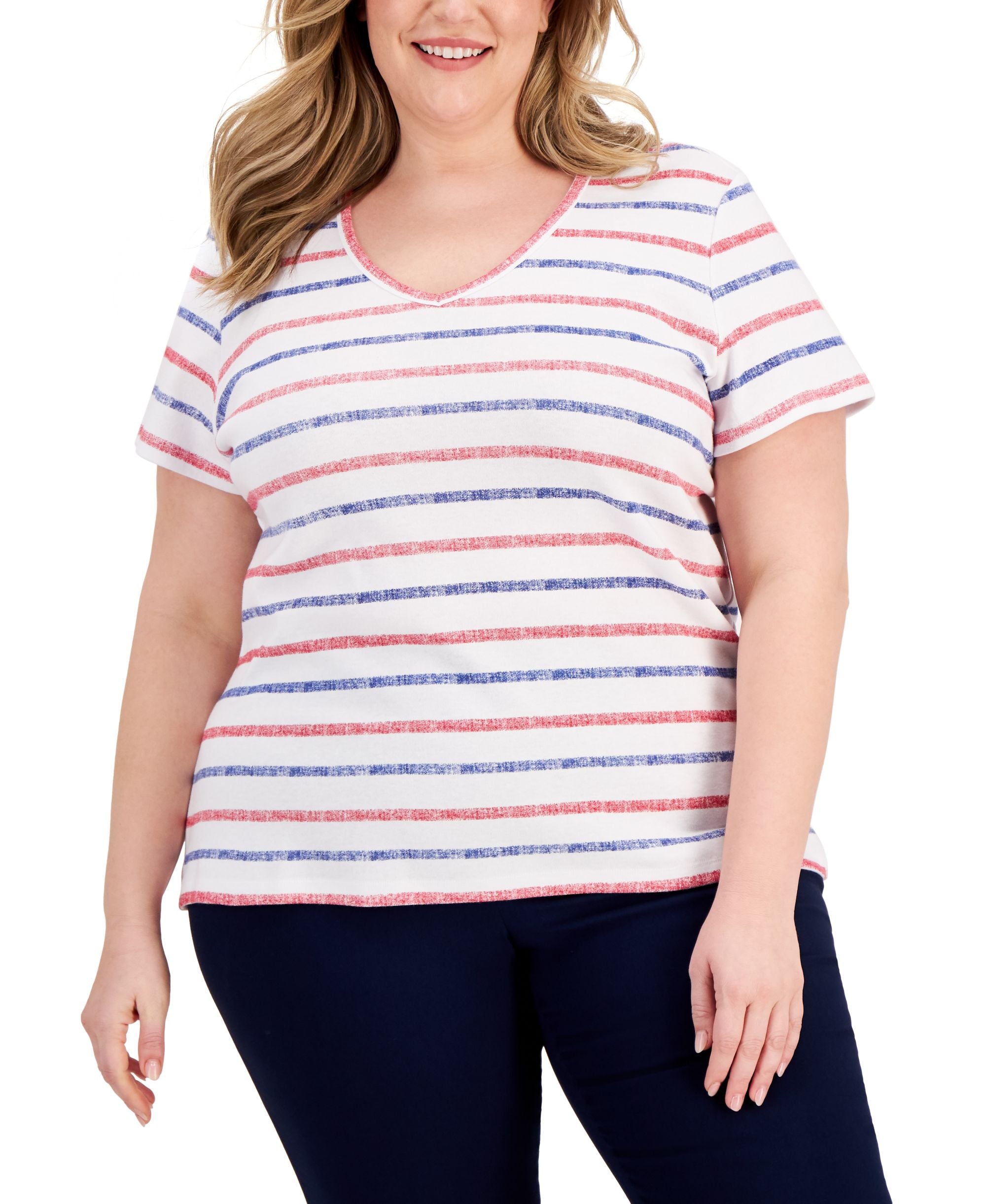 Karen Scott Plus Size Printed V Neck T-Modern Shirt