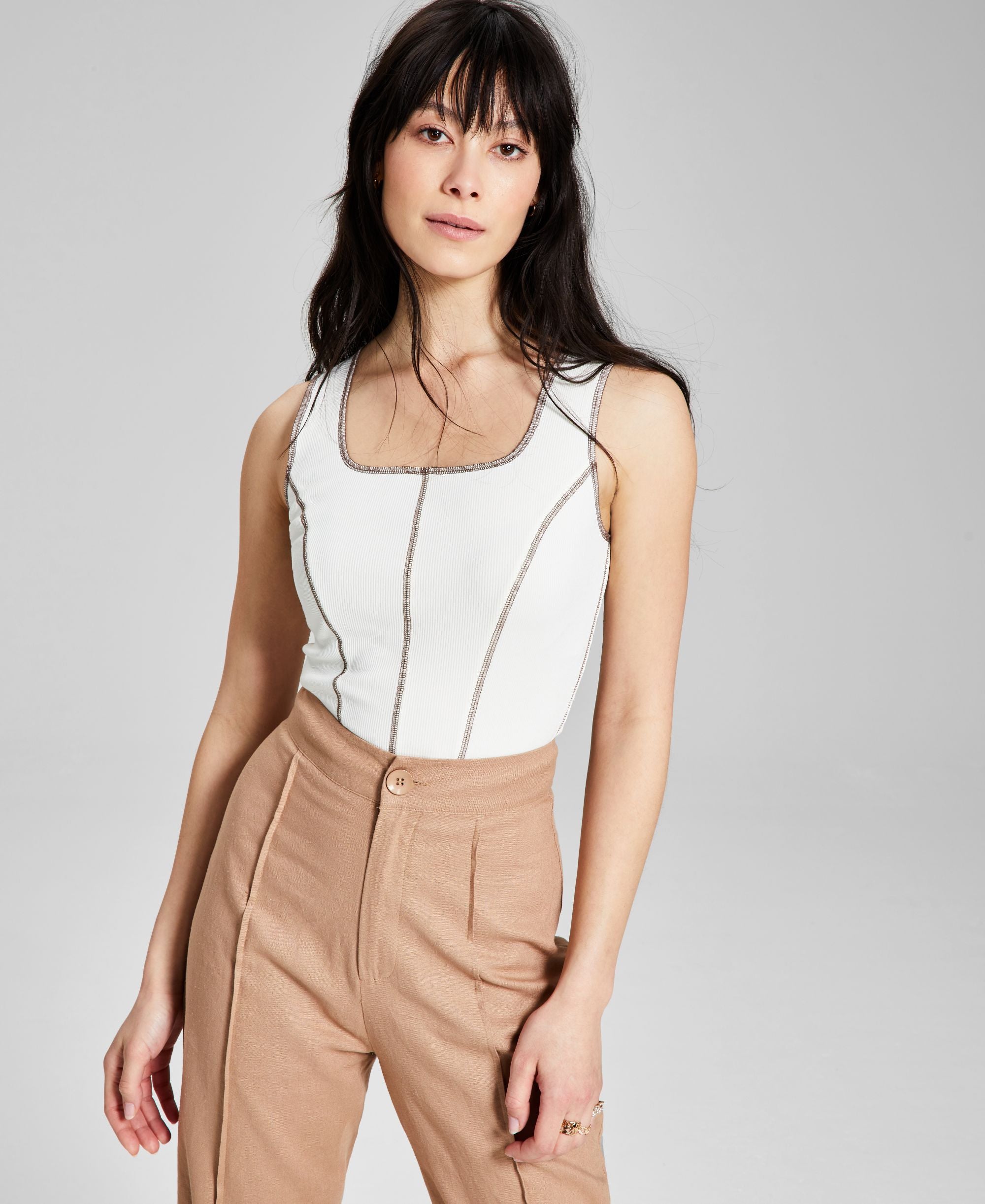 Now This Womens Seam Detail Corset Tank Premium Top