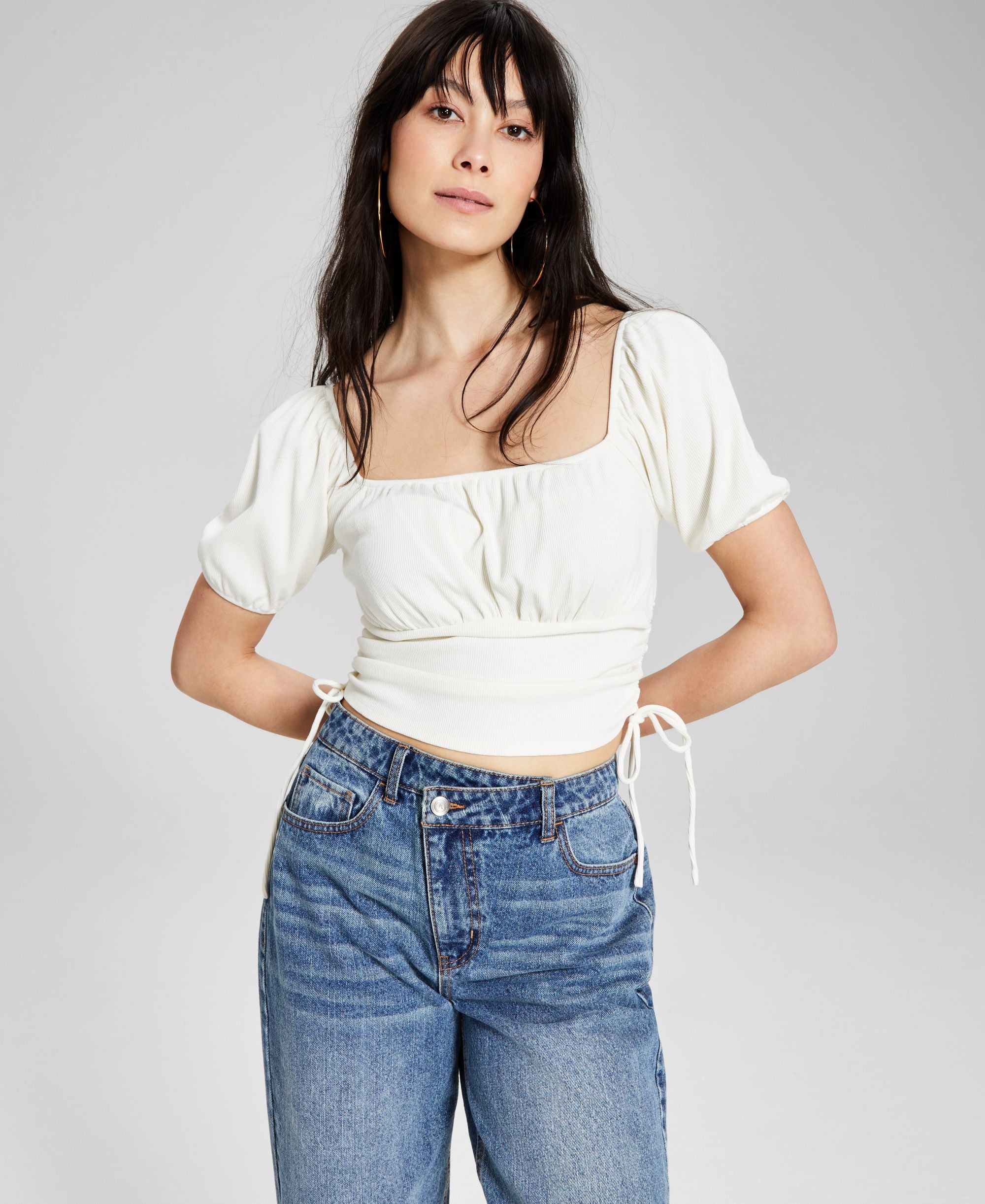 Now This Womens Puff-Sleeve Corset Premium Top