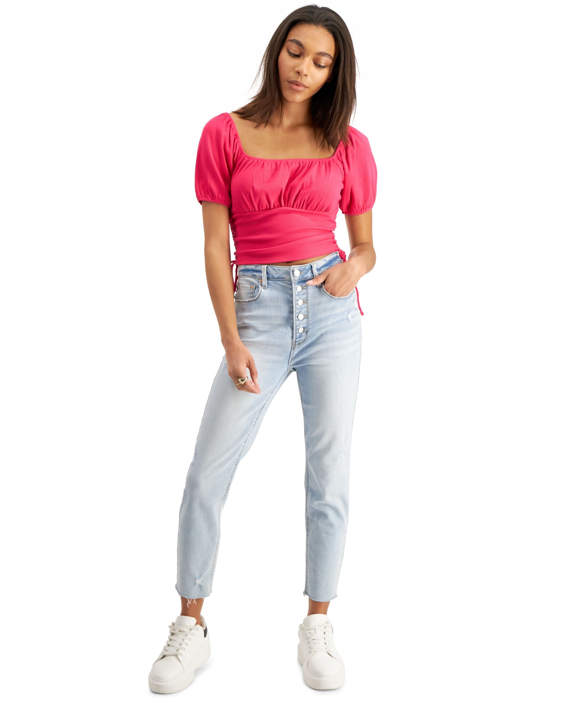 Now This Womens Puff-Sleeve Corset Premium Top