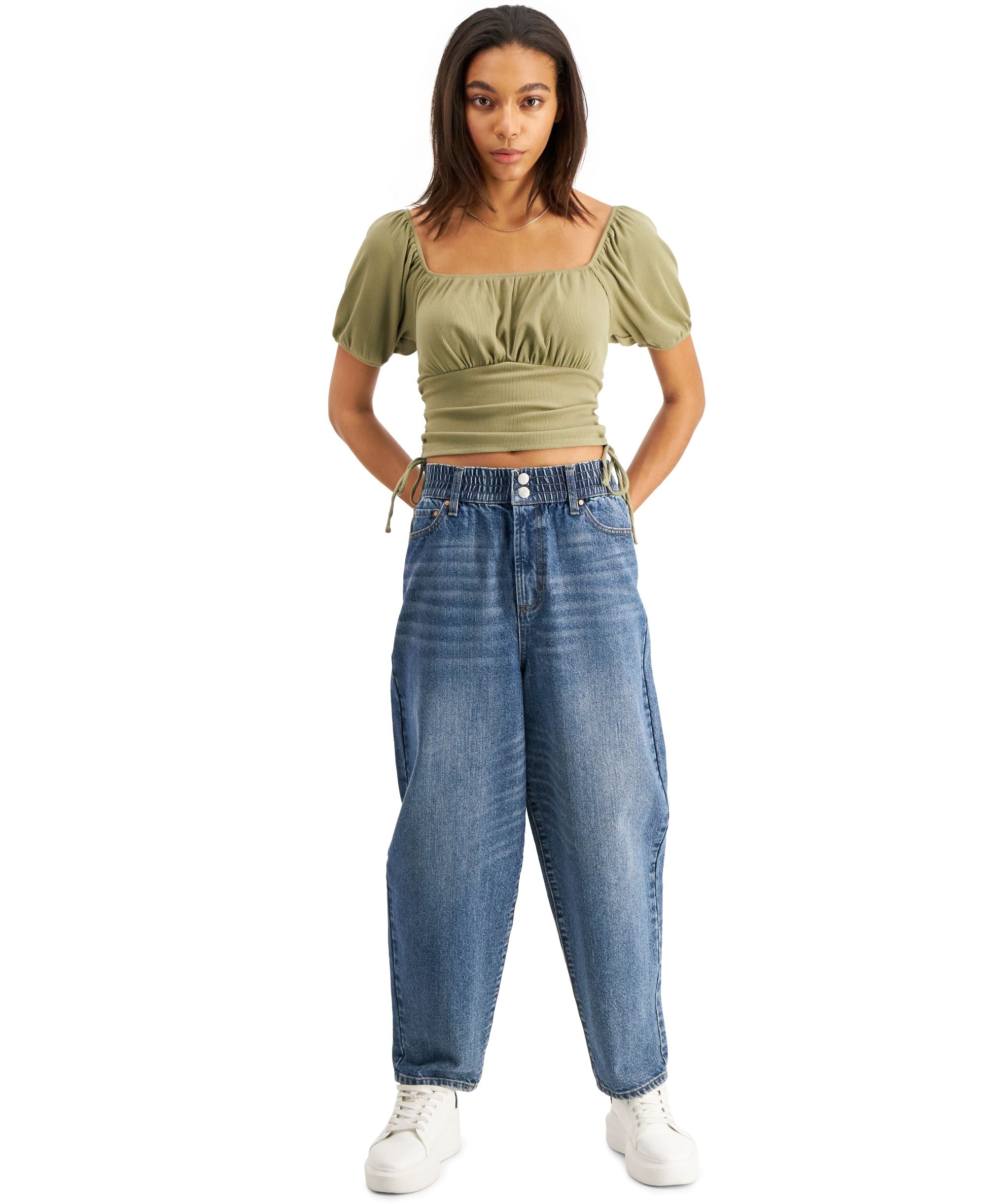 Now This Womens Puff-Sleeve Corset Premium Top