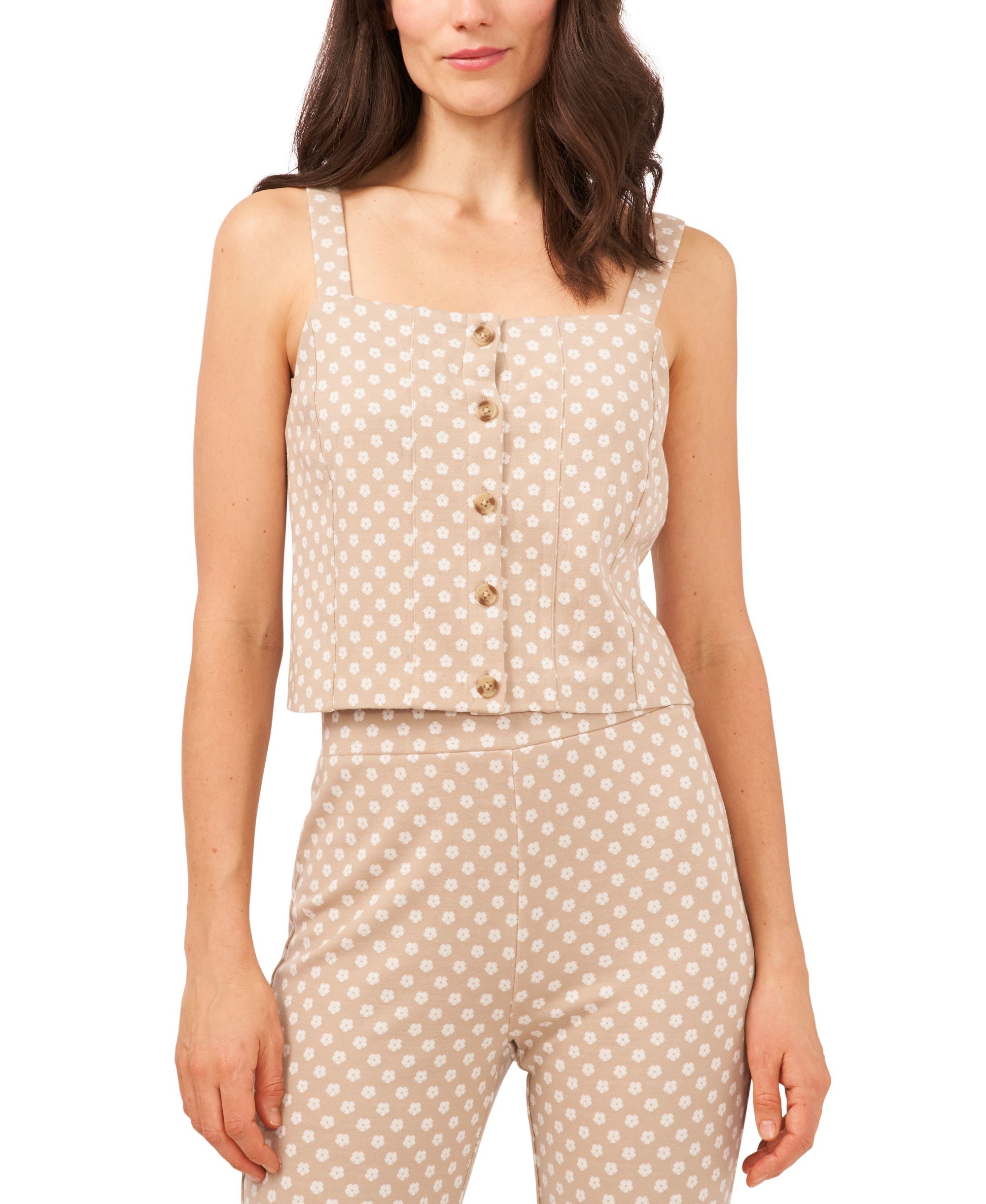 Riley Rae Sleeveless Floral Print Ponte Crop Premium Top