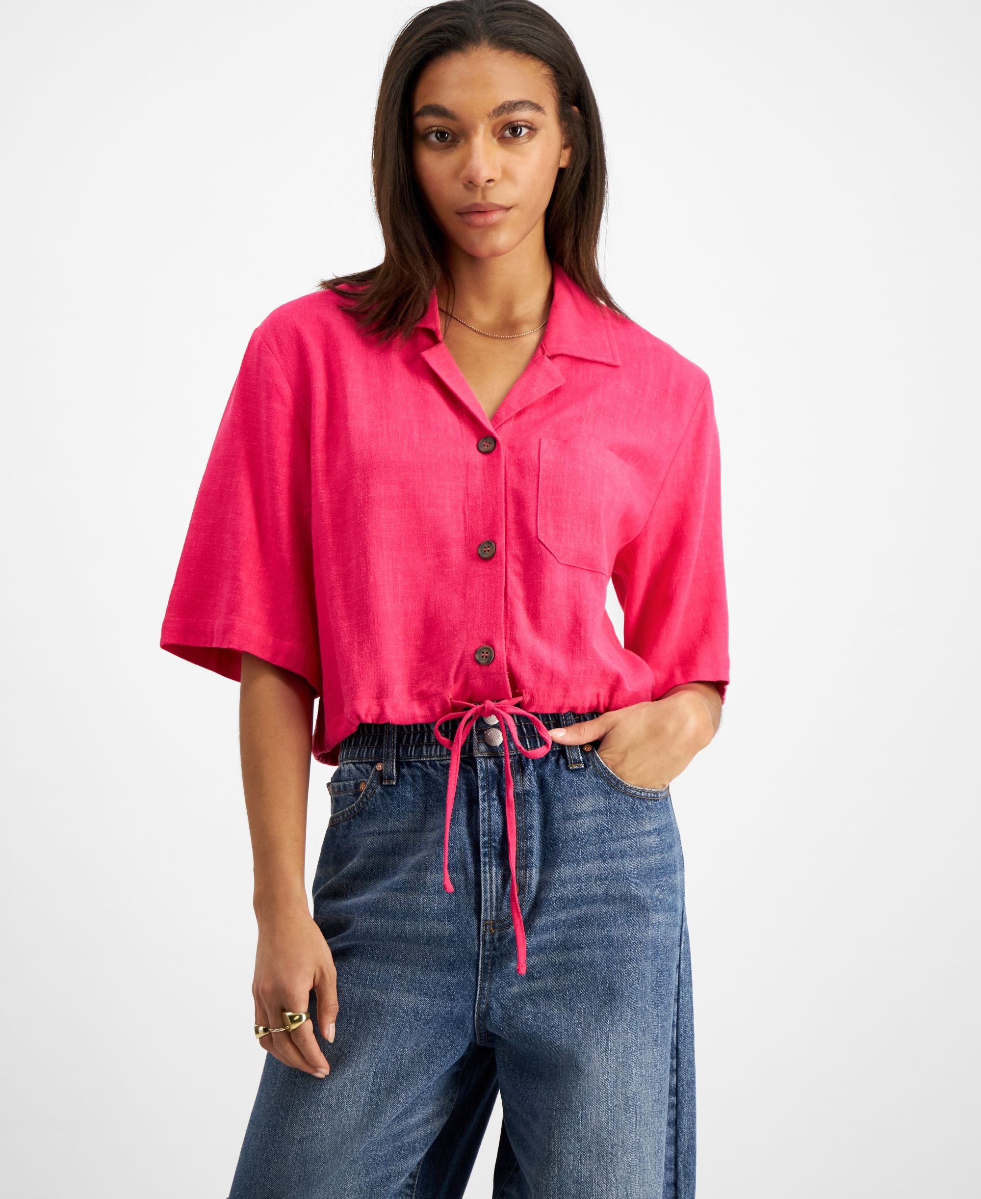 Now This Womens Tie Hem Cropped Modern Shirt