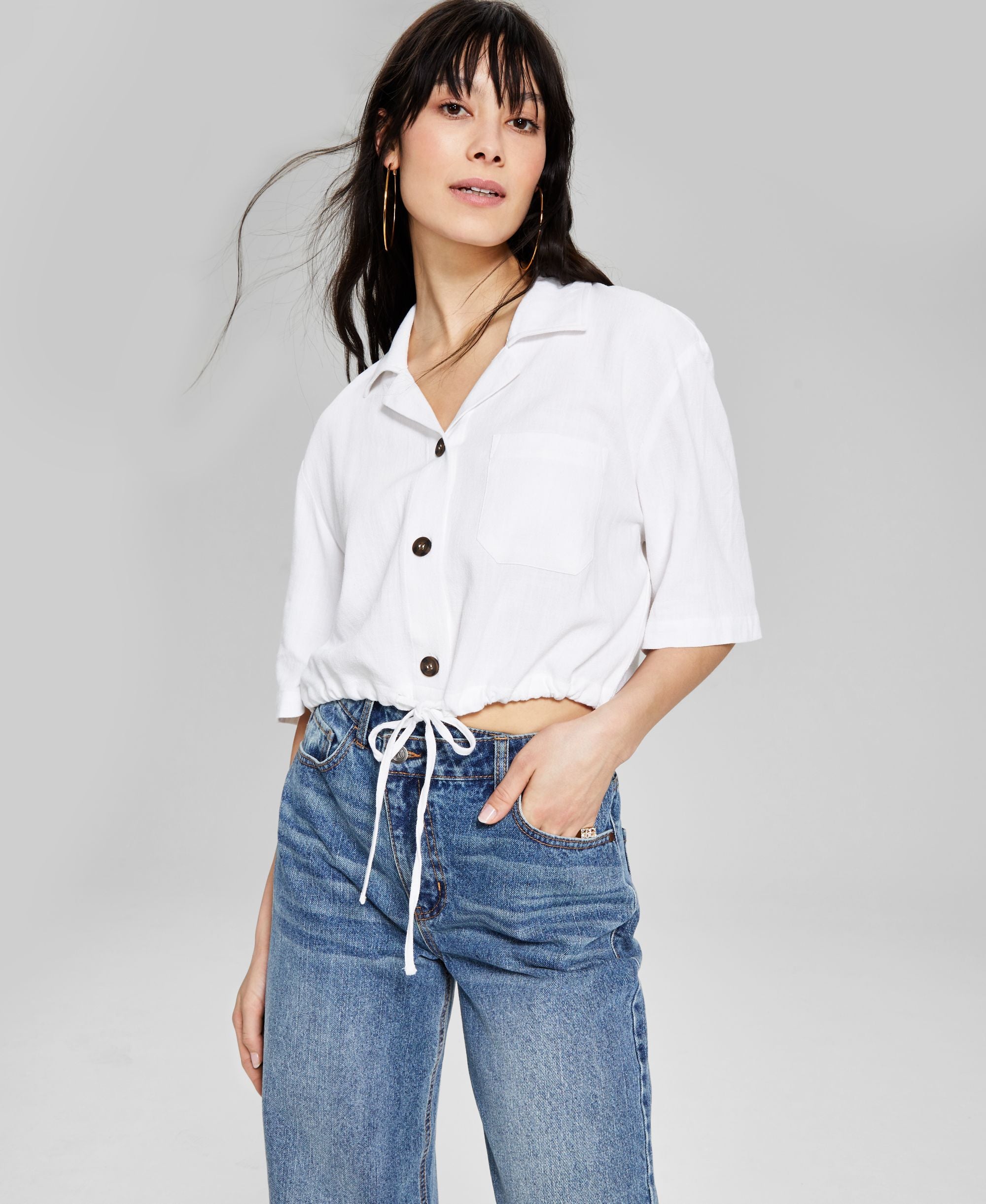 Now This Womens Tie Hem Cropped Modern Shirt