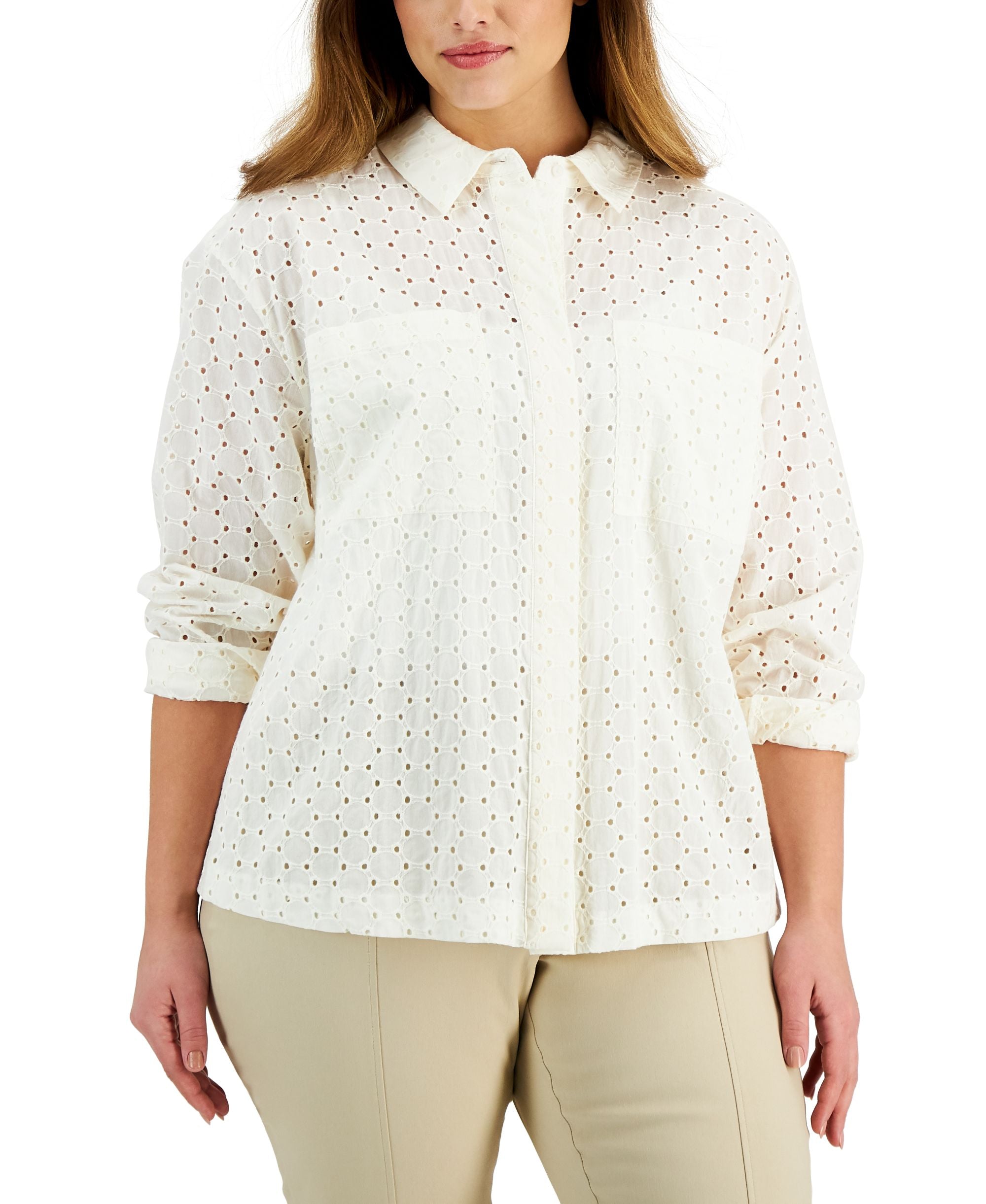 Alfani Plus Size Cotton Eyelet Signature Blouse