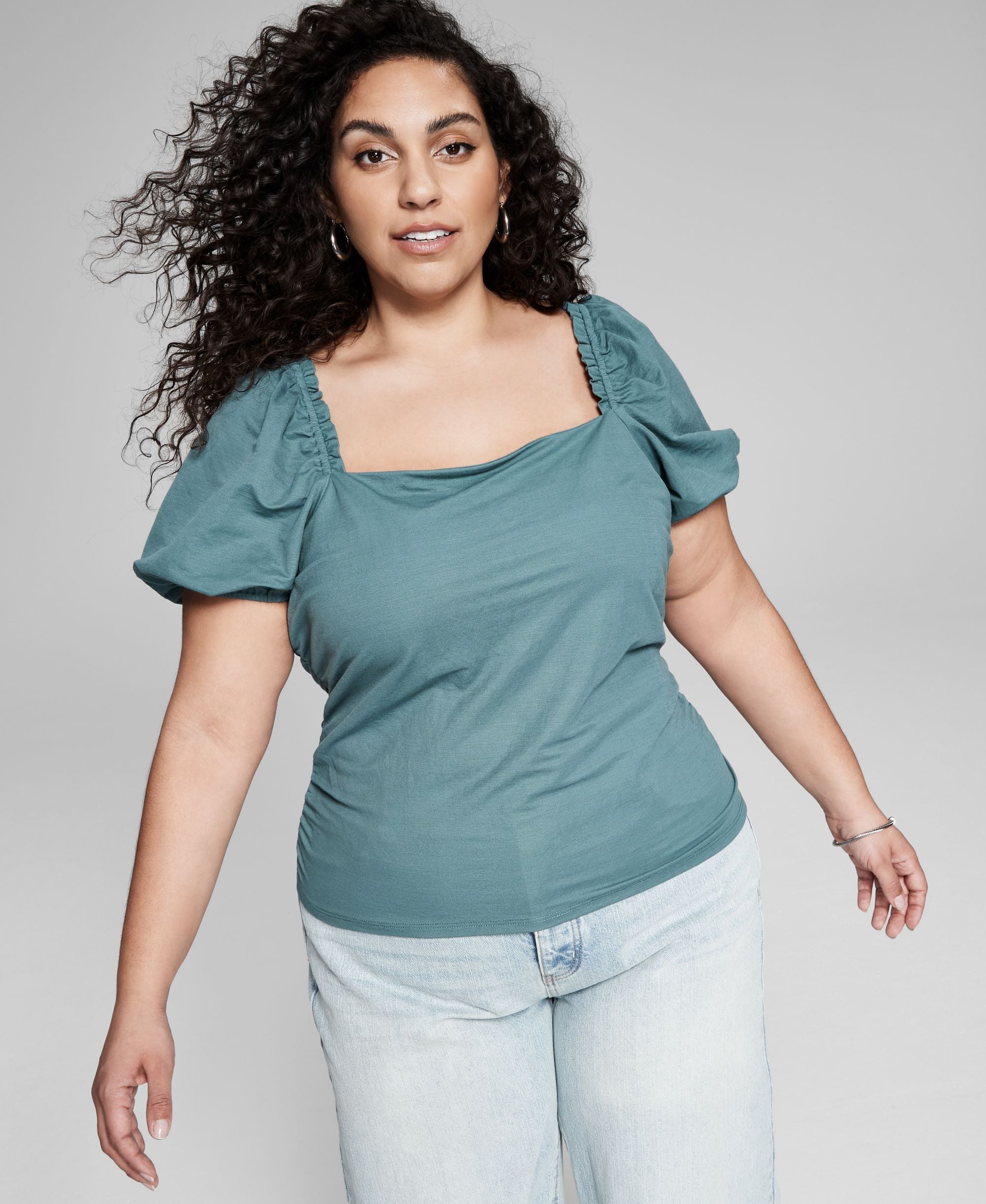 Now This Modern Plus Size Puff-Sleeve Premium Top