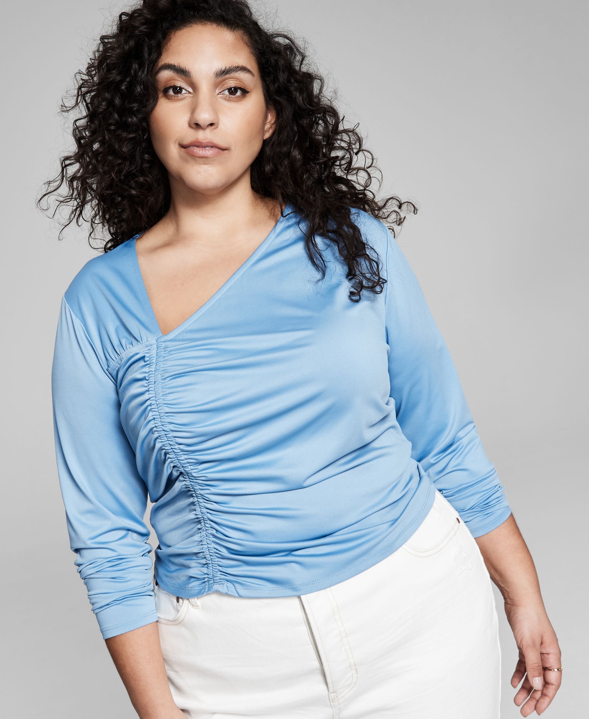 Now This Modern Plus Size Asymmetrical Ruched Premium Top