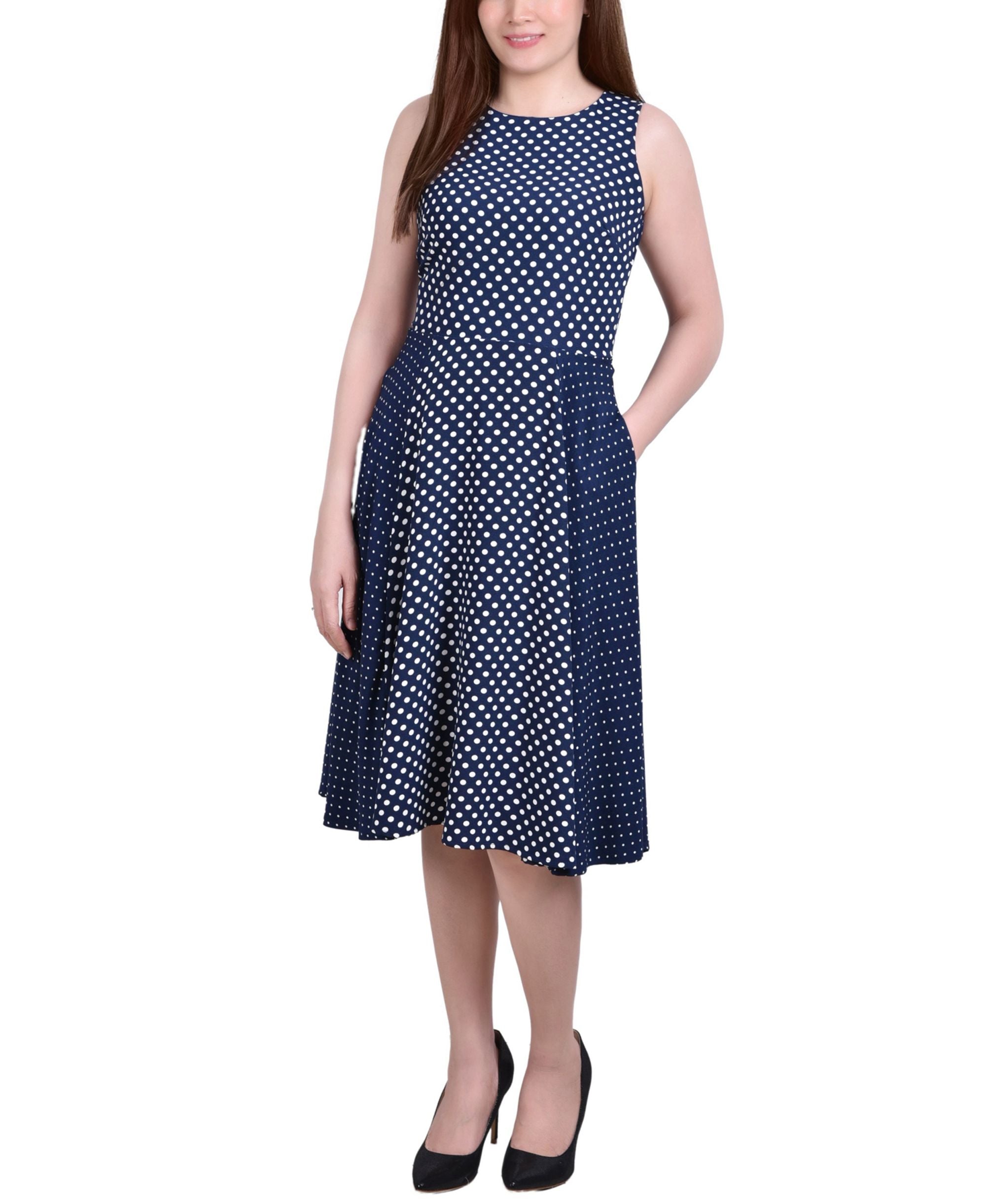 Petite Sleeveless Dotted Dress