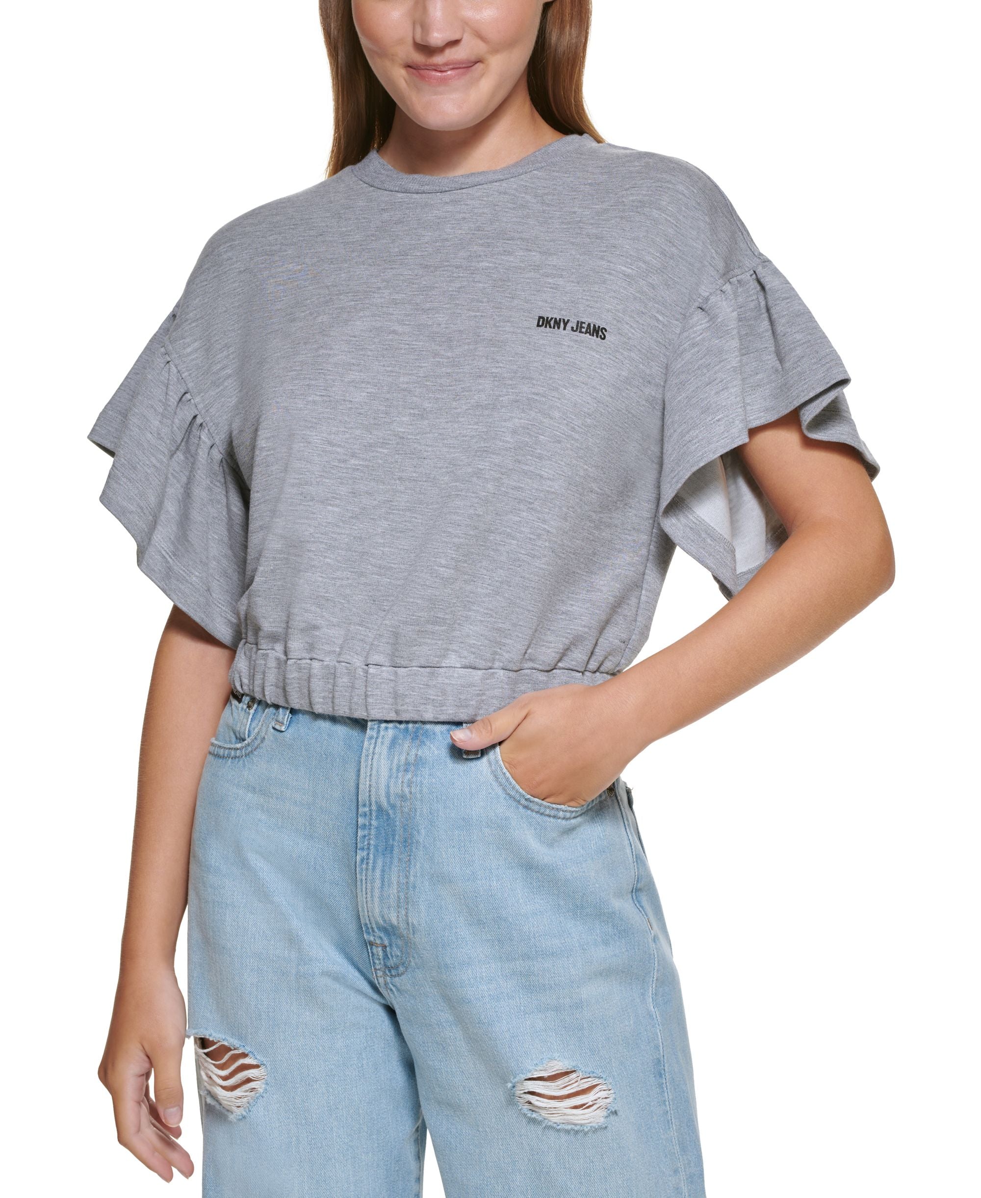 DKNY Premium Jeans Cropped Flutter-Sleeve T-Modern Shirt