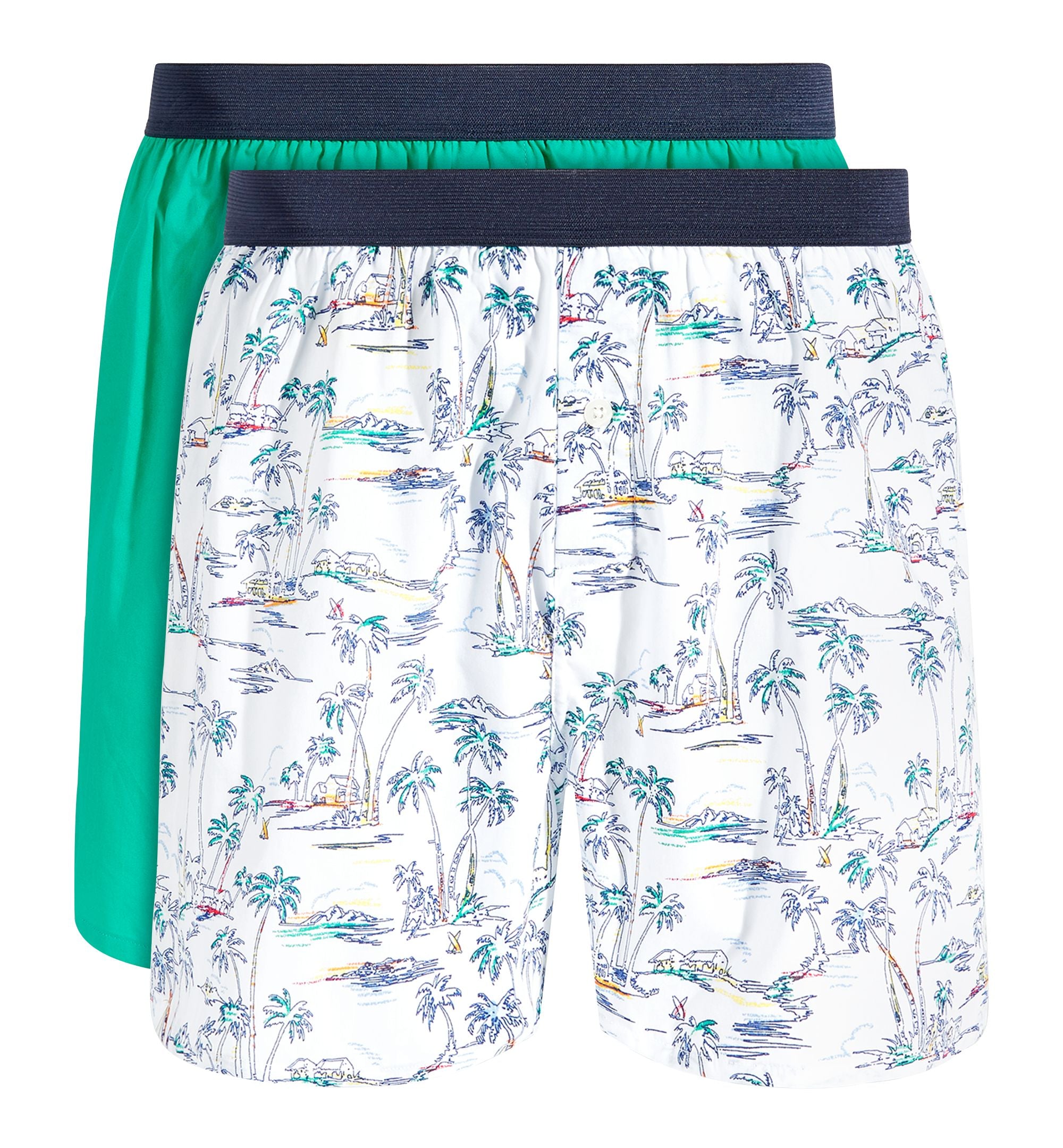 Club Room Men's 2-Pk. Tropical & Solid Boxer Premium Shorts