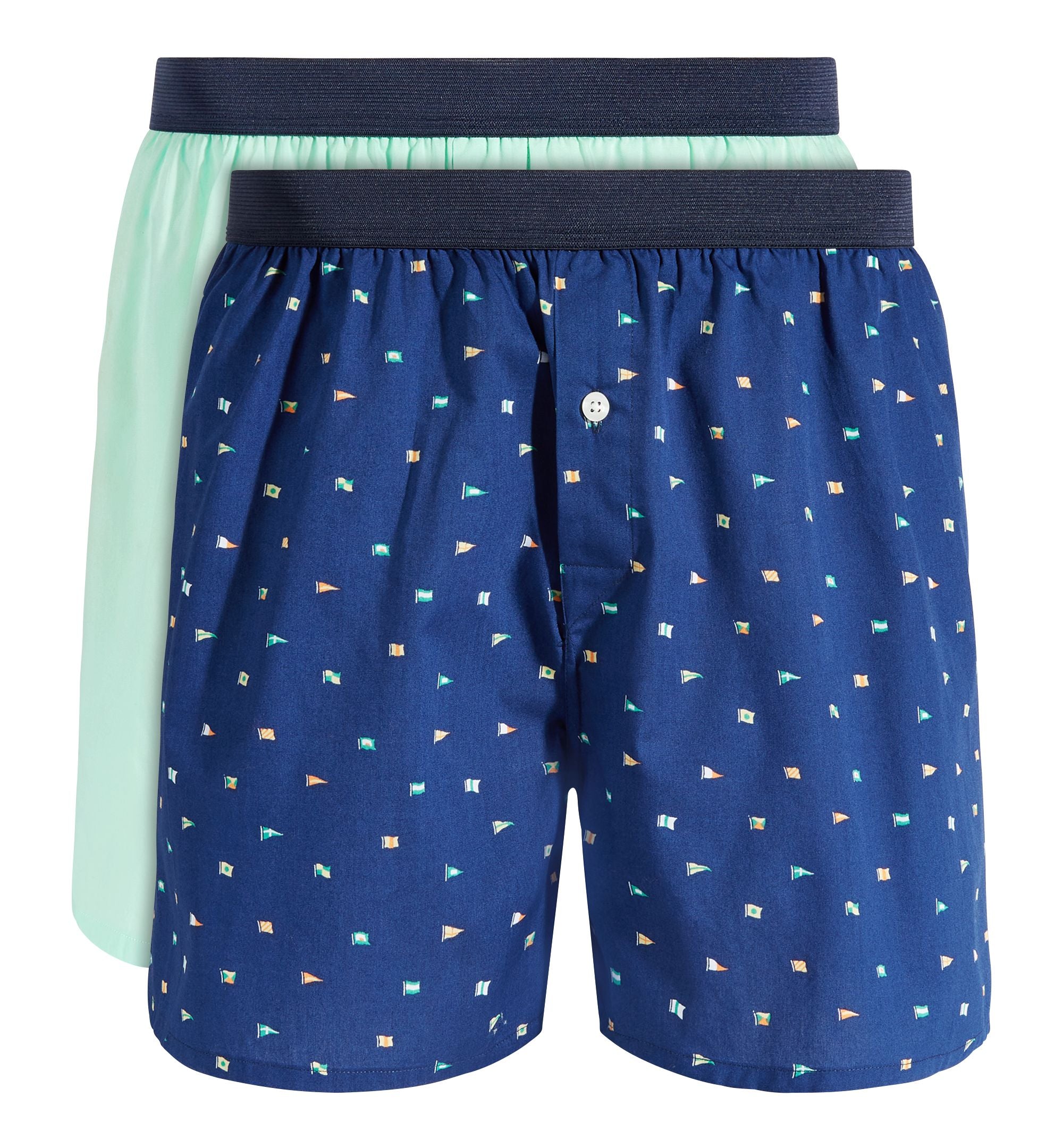 Club Room Men's 2-Pk. Nautical Flag & Solid Boxer Premium Shorts