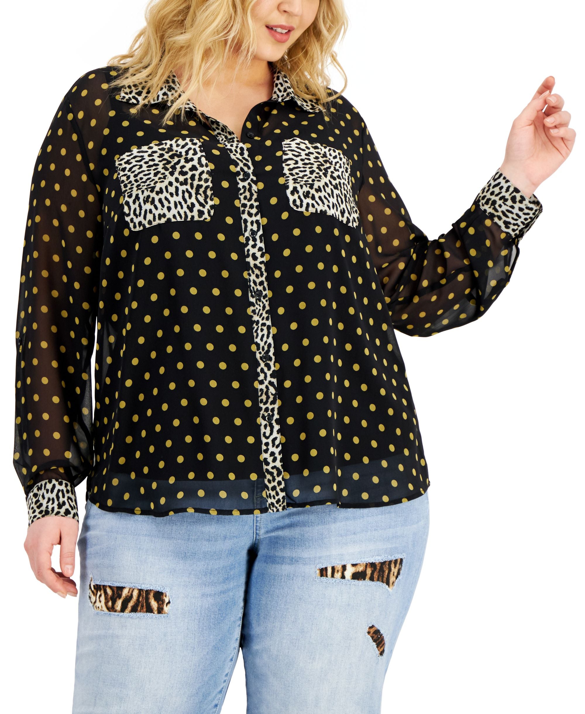 INC International Concepts Plus Size Mixed Print Modern Shirt