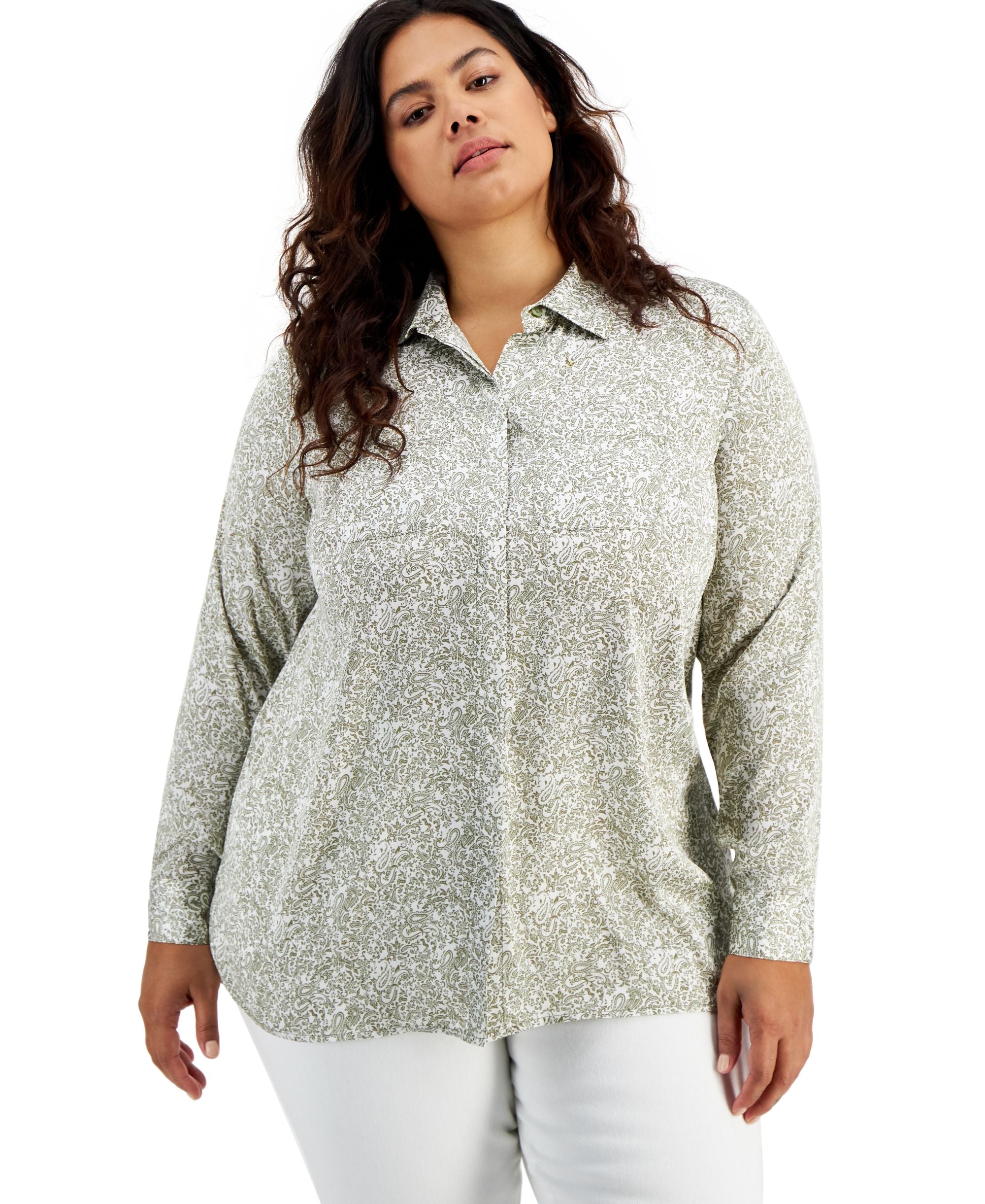 INC International Concepts Plus Size Paisley Print Modern Shirt